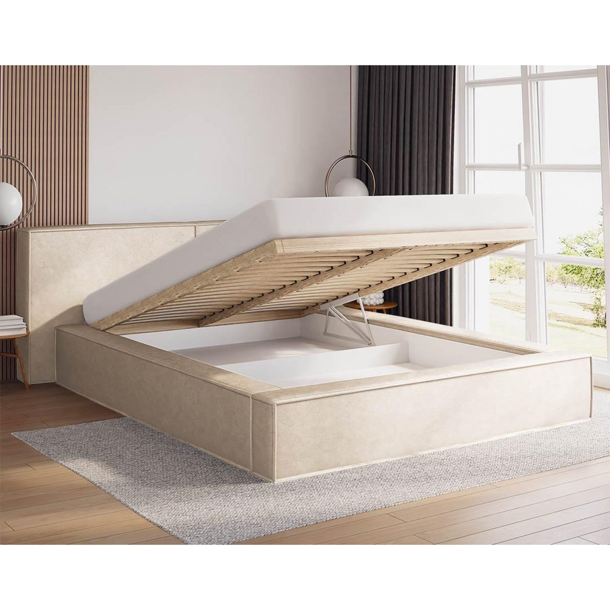 BEST MOBILIER Eros - lit coffre - 180x200 cm - sommier inclus - en velours