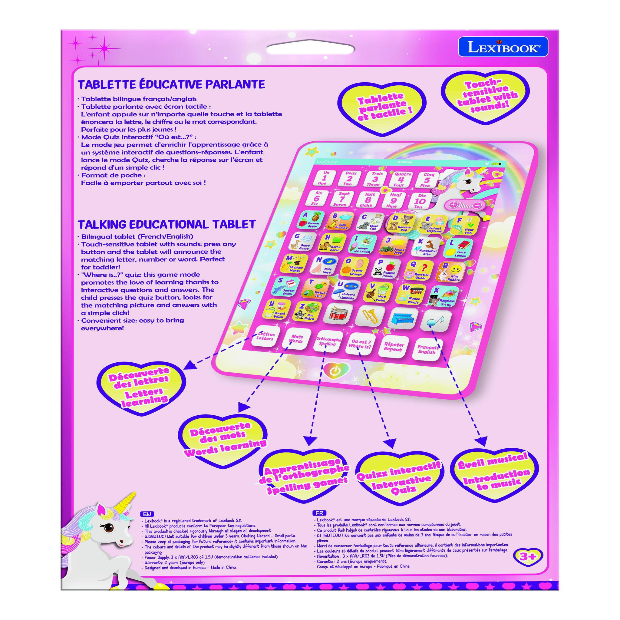 Voir la diapositive 5 : Lexibook Tablette Éducative bilingue Licorne en français et en anglais