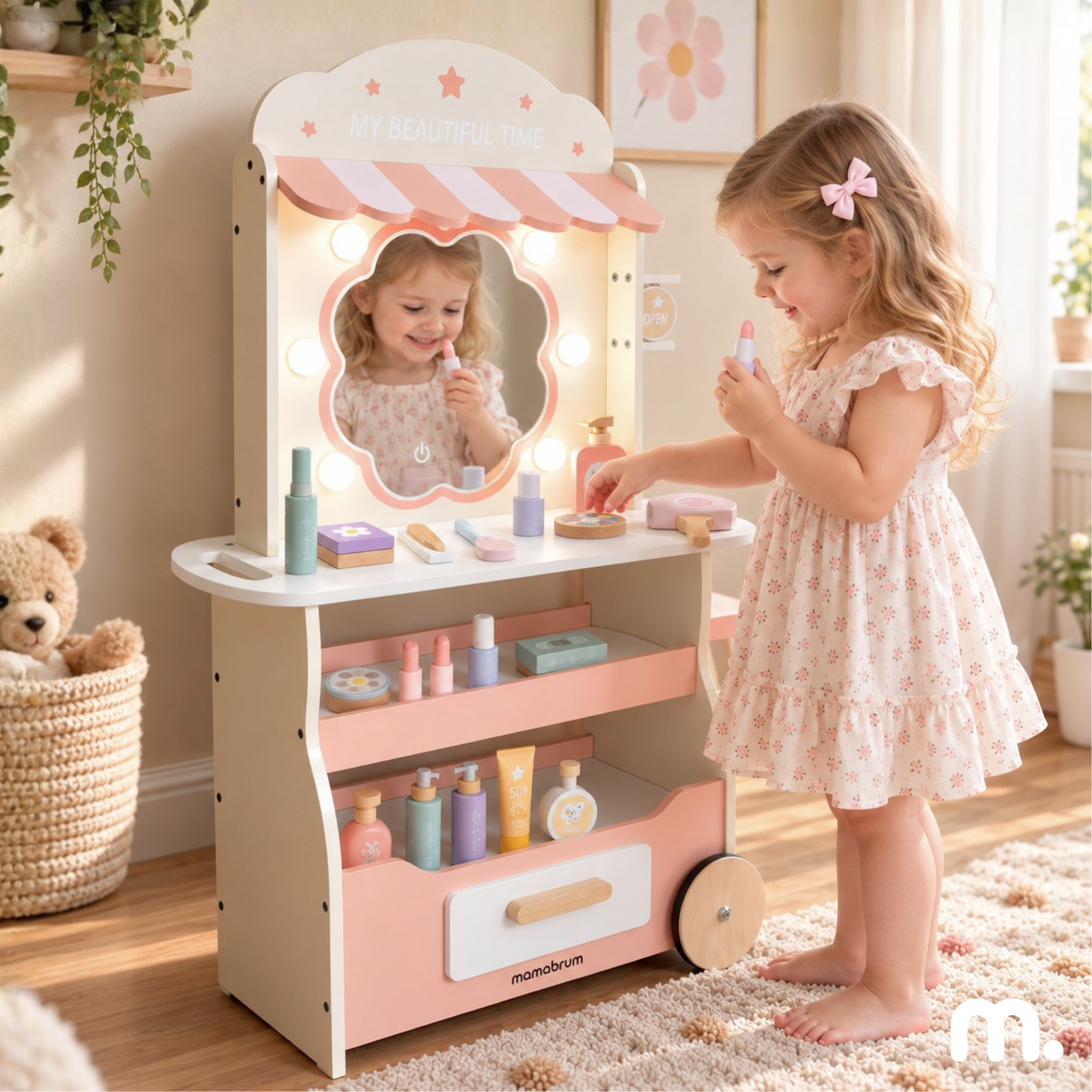 Voir la diapositive 2 : MAMABRUM Salon de Coiffure Bois Enfant Mamabrum Miroir LED 20 Accessoires 3 Ans+