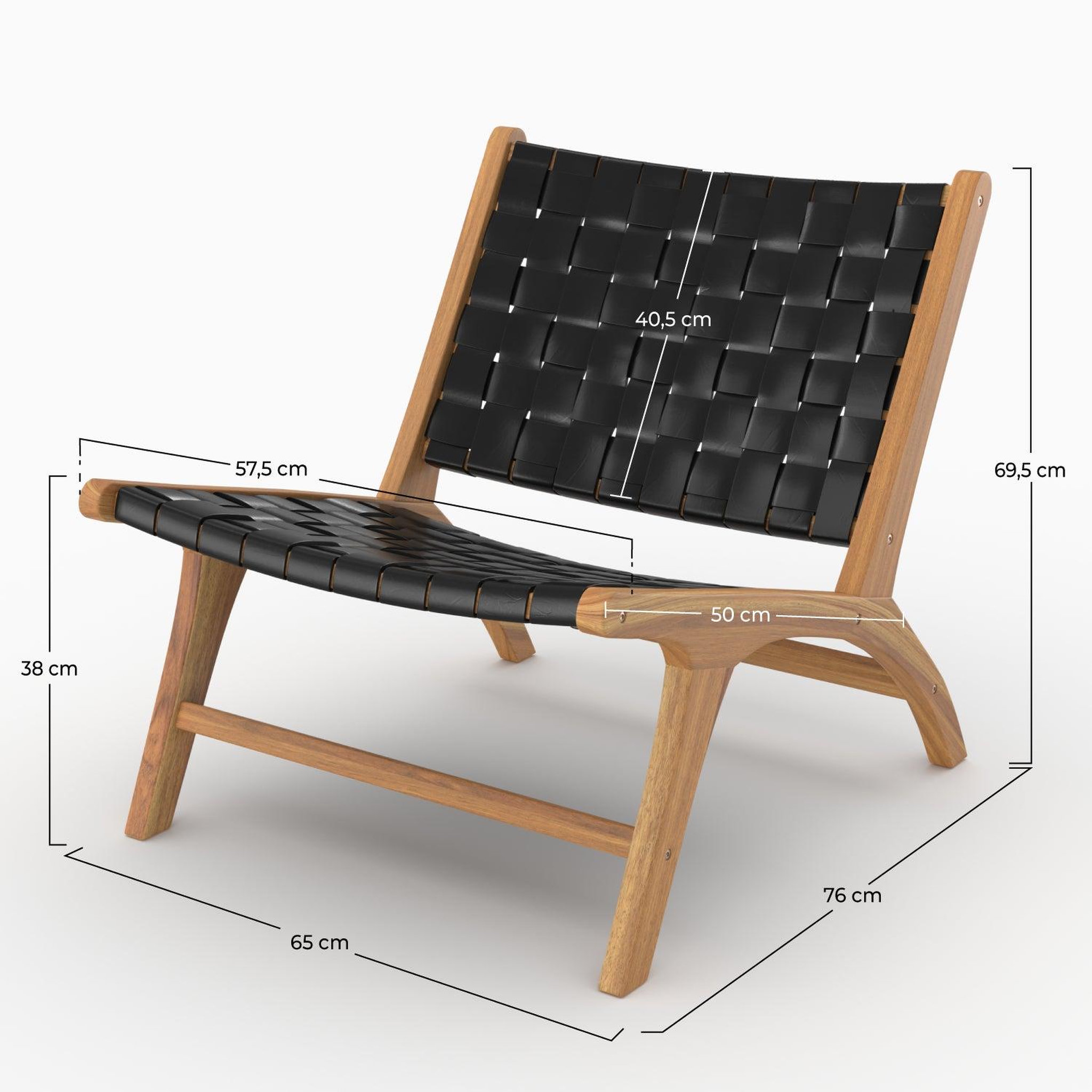 Voir la diapositive 4 : MAISON PAVANE Fauteuil en teck et cuir tressé noir-Kuna