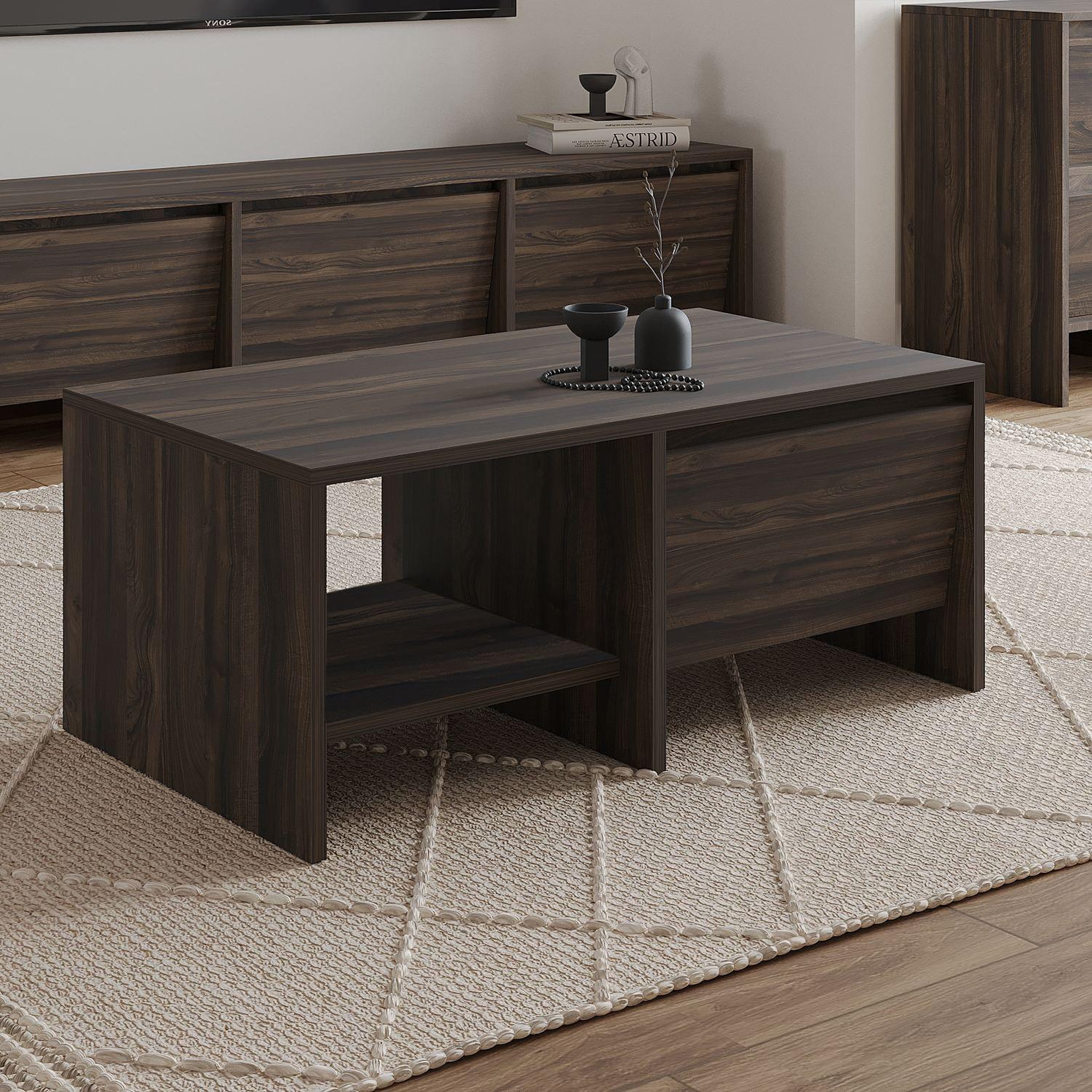 Voir la diapositive 4 : Habitat et Jardin Table basse en bois  laris  - 90 x 45 x 35 cm - marron