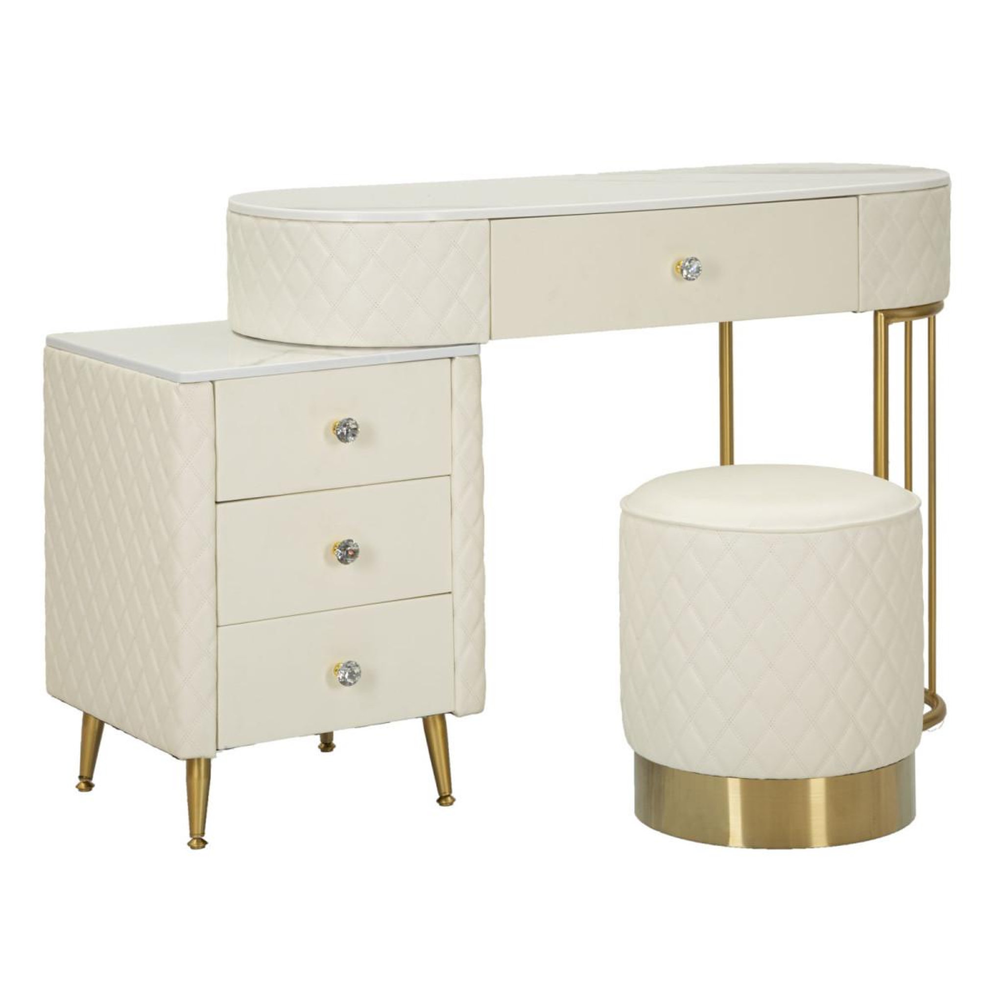 Voir la diapositive 1 : Paris Prix Coiffeuse avec pouf effet marbre  sharon  120 blanc & or