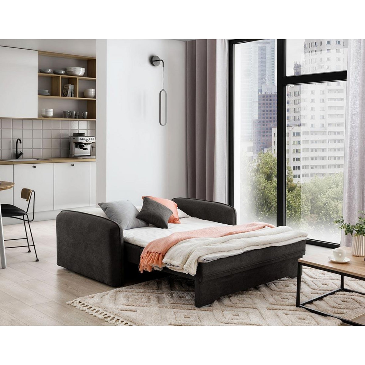 BEST MOBILIER Michelle - canapé droit 3 places convertible avec coffre en velours