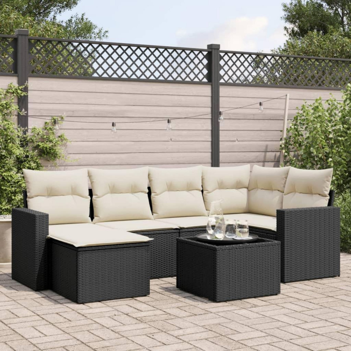 VIDAXL Salon de jardin 7 pcs avec coussins noir resine tressee