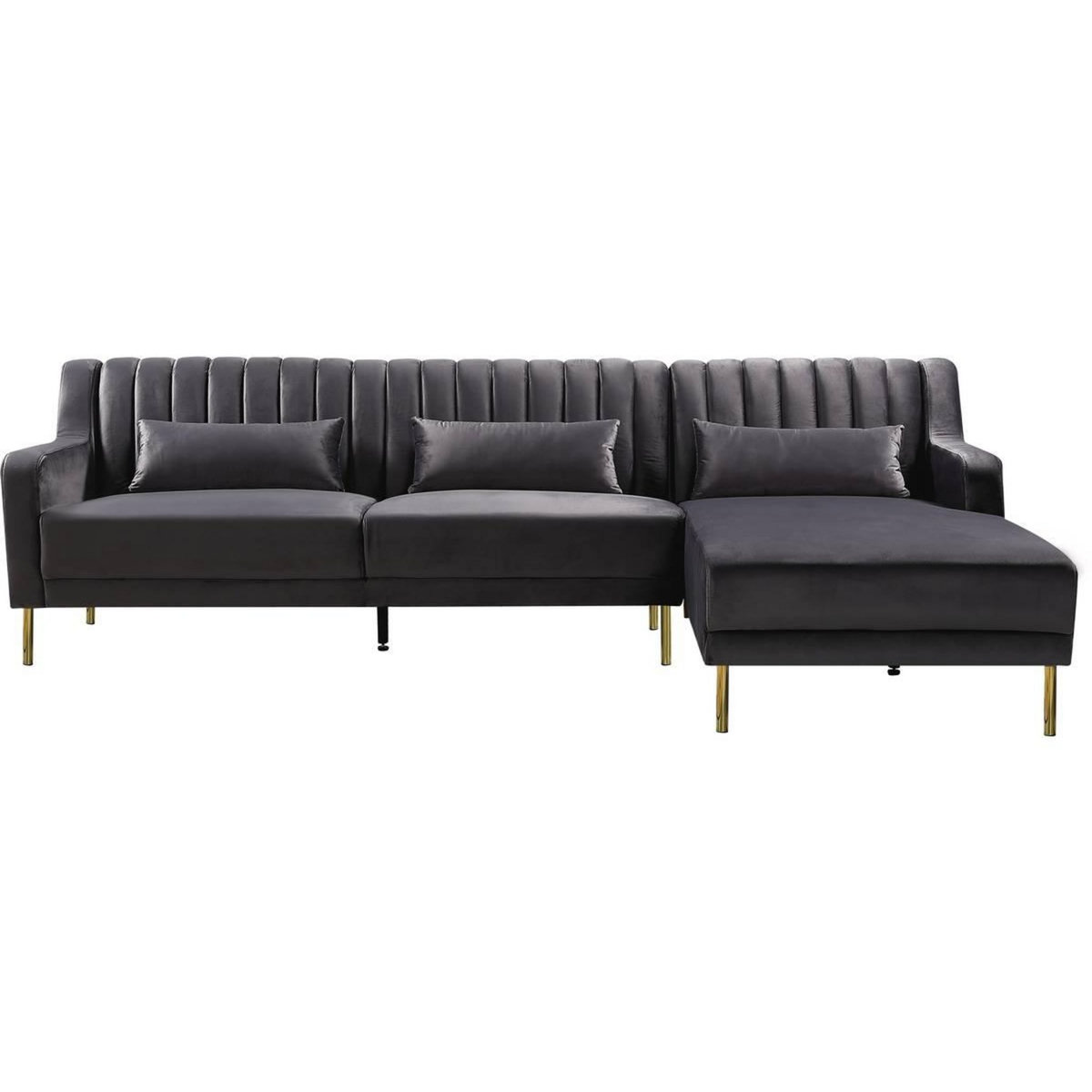 Habitat et Jardin Canapé d'angle en velours  Oliver  - 275 x 161 x 81 cm - 5 places - Gris - Angle droit