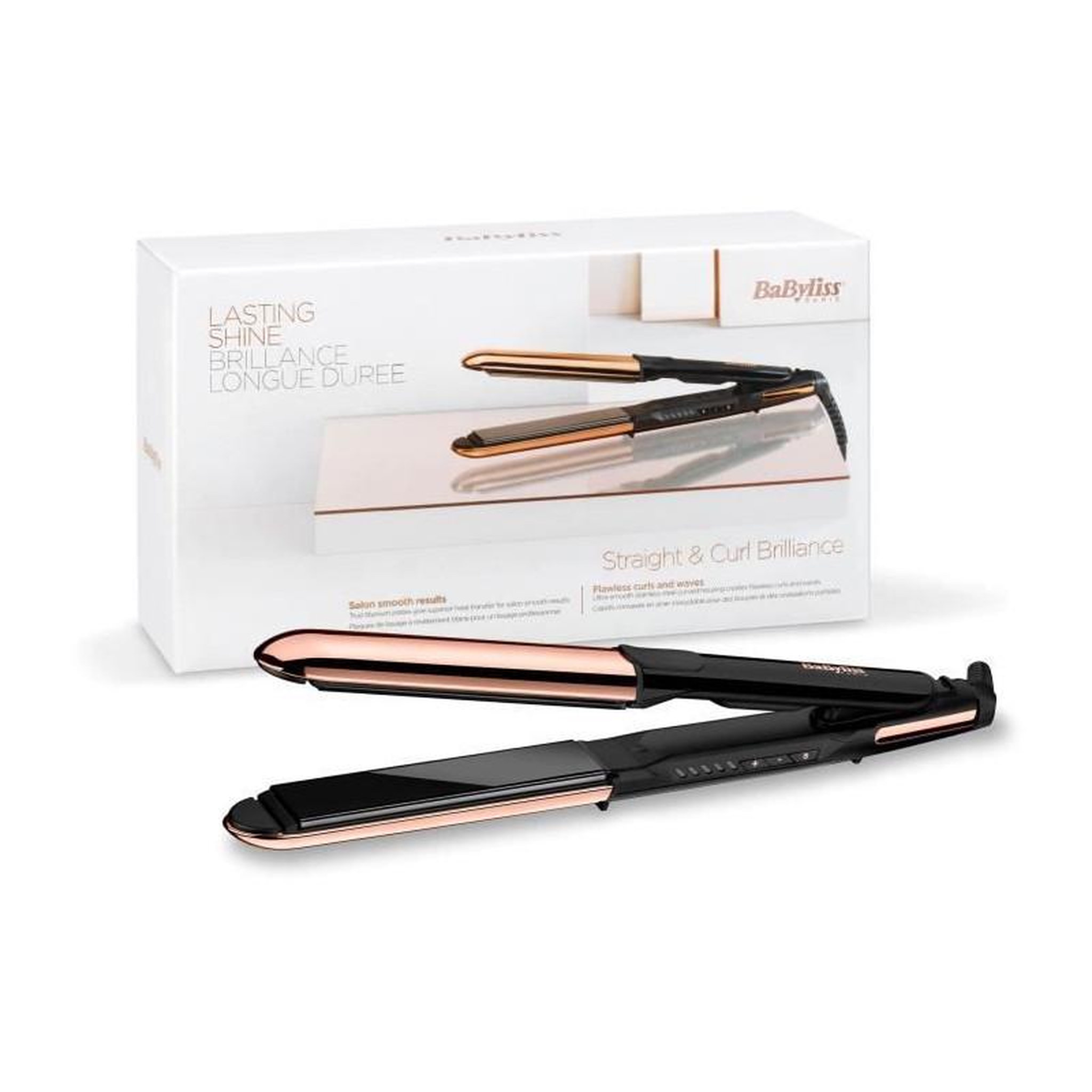 Voir la diapositive 2 : BABYLISS BaByliss ST482E - Lisseur BaByliss straight + curl brillance - 5 temperatures jusqua 235?C - Plaques 28 mm en titane veritable