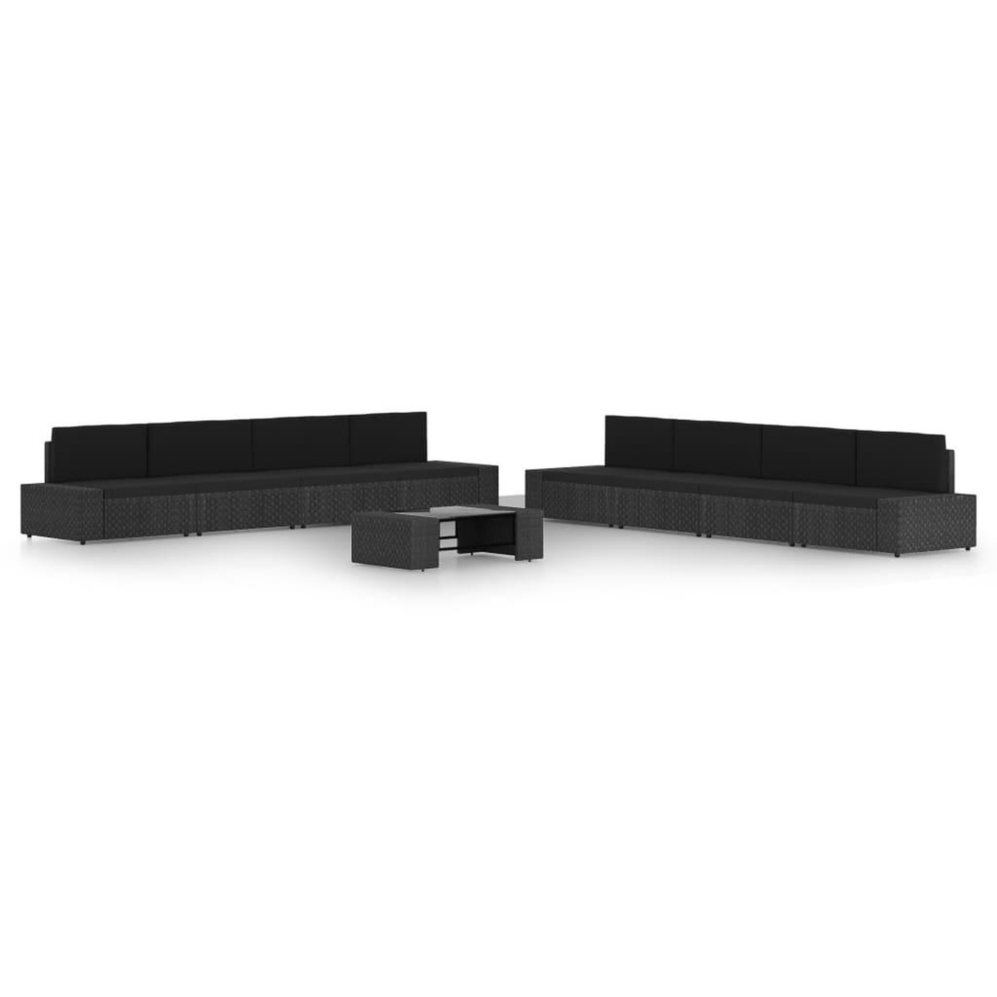Voir la diapositive 1 : VIDAXL Salon de jardin 9 pcs avec coussins Noir Resine tressee