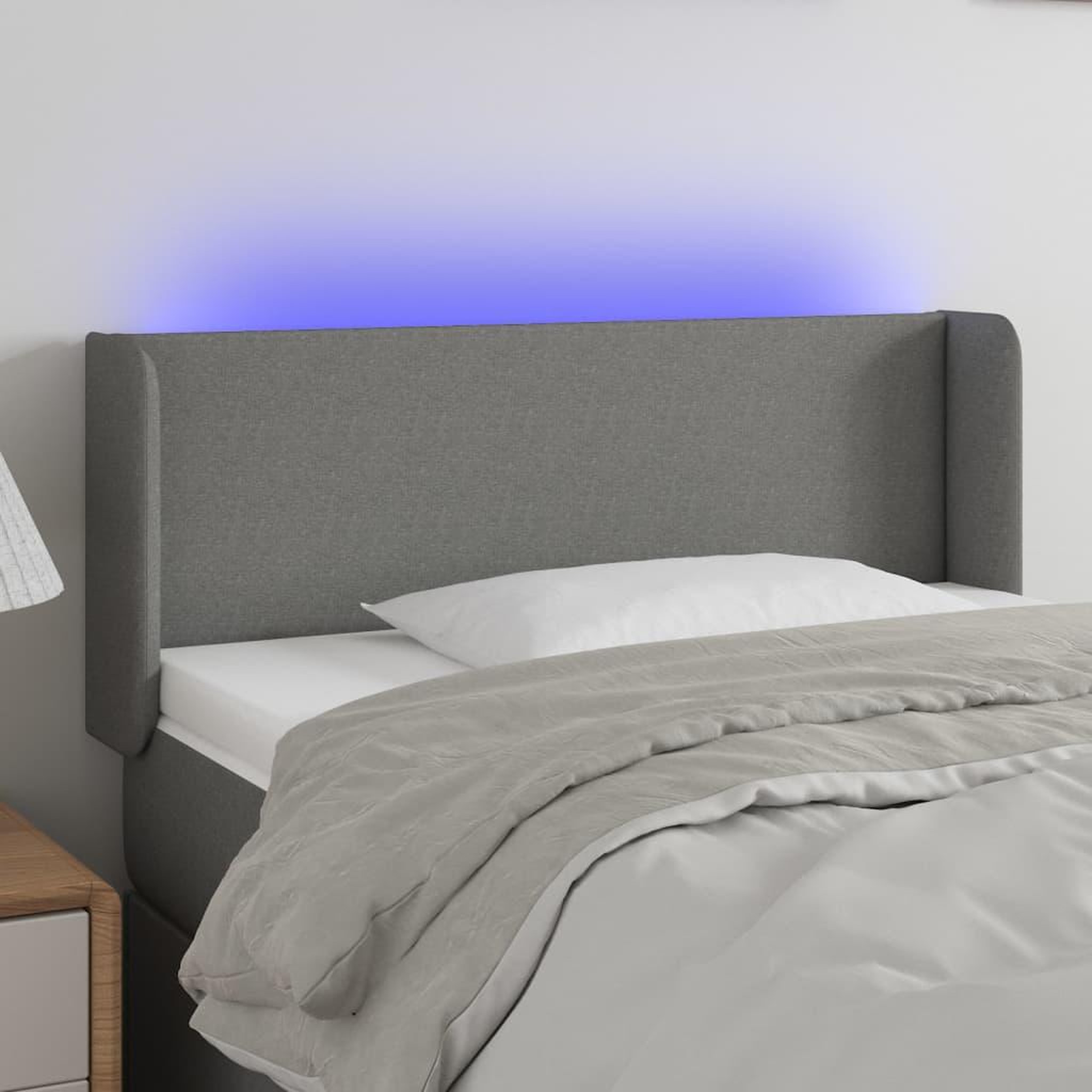 Voir la diapositive 1 : VIDAXL Tete de lit a LED Gris fonce 103x16x78/88 cm Tissu