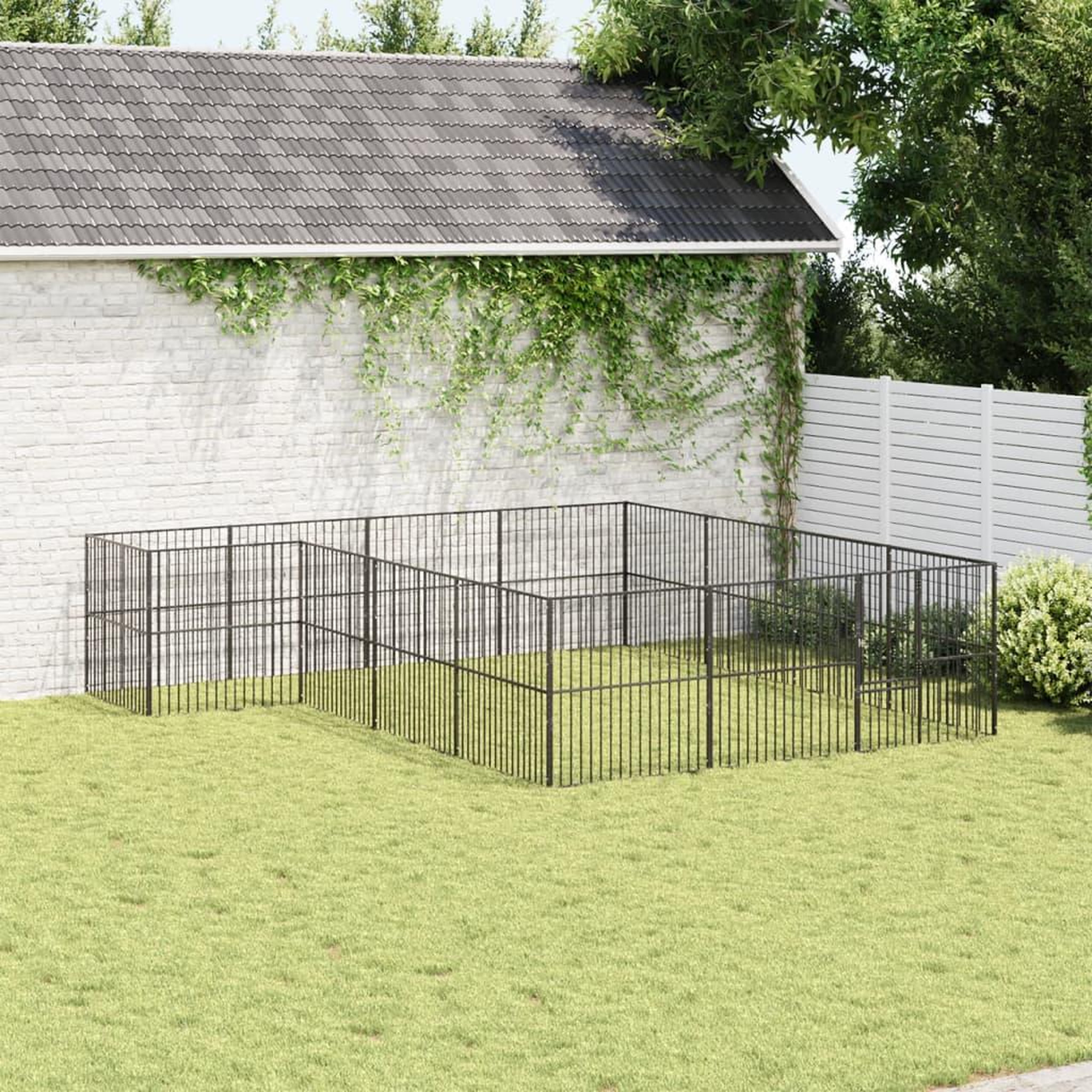 Voir la diapositive 3 : VIDAXL Parc pour chien 16 panneaux noir acier galvanise