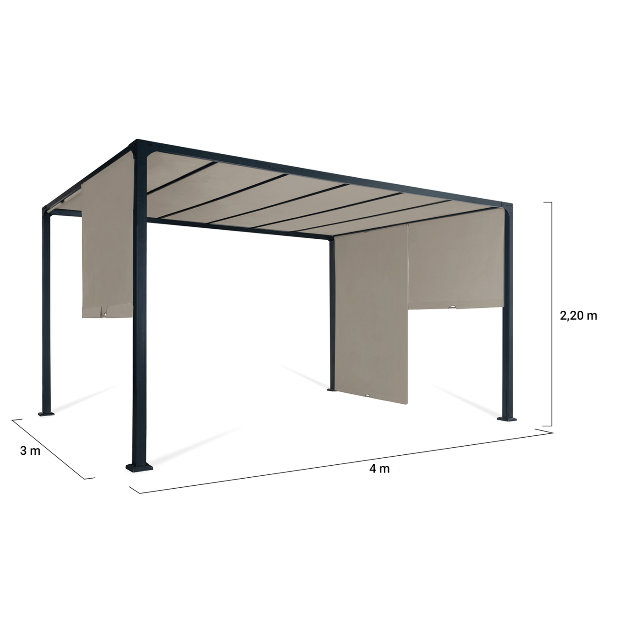 Voir la diapositive 6 : ID MARKET Pergola coulissante 2 pans 3x4 m belvédère de jardin toile taupe