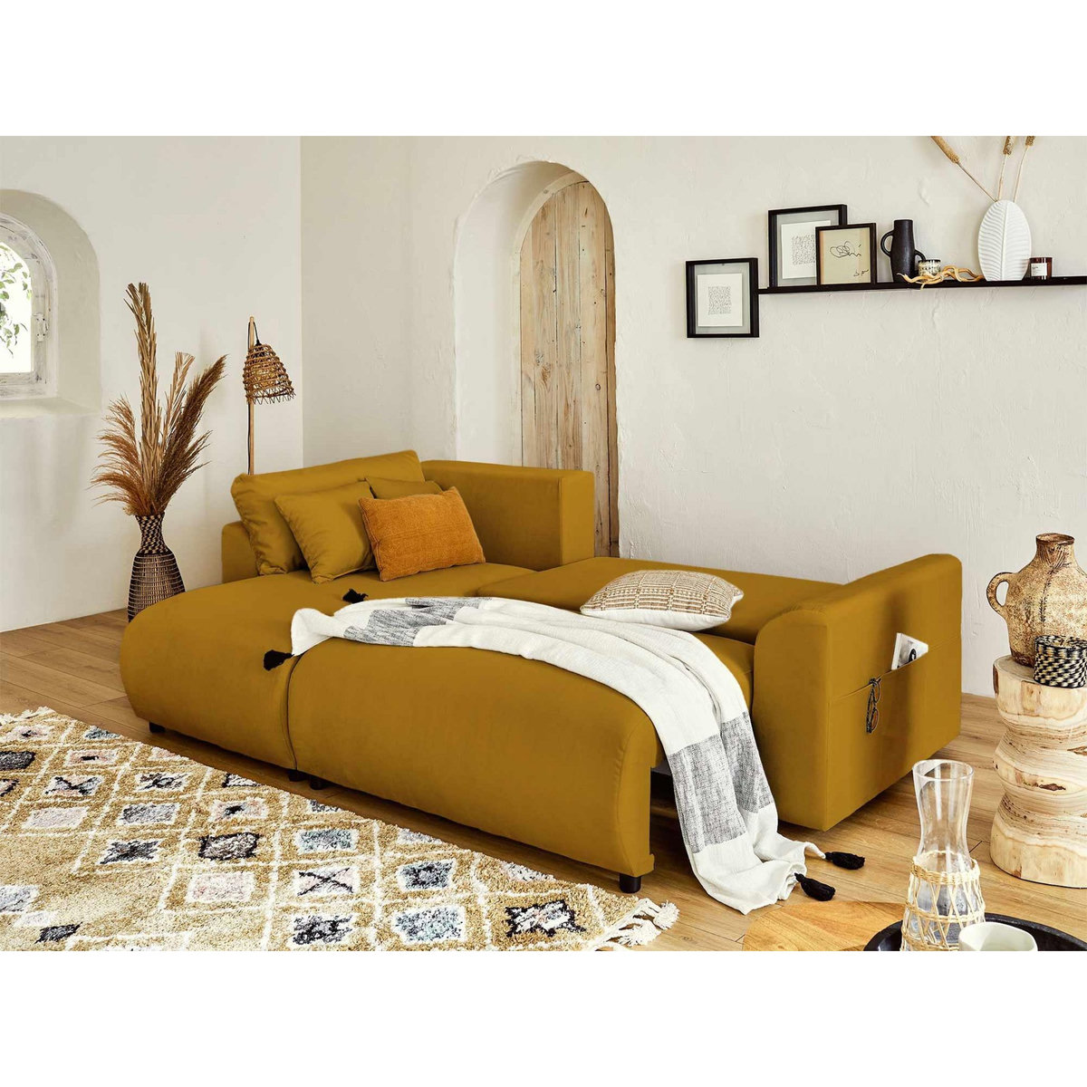 LISA DESIGN Camelia - canapé d'angle réversible - 4 places - convertible avec coffre et poches - en velours