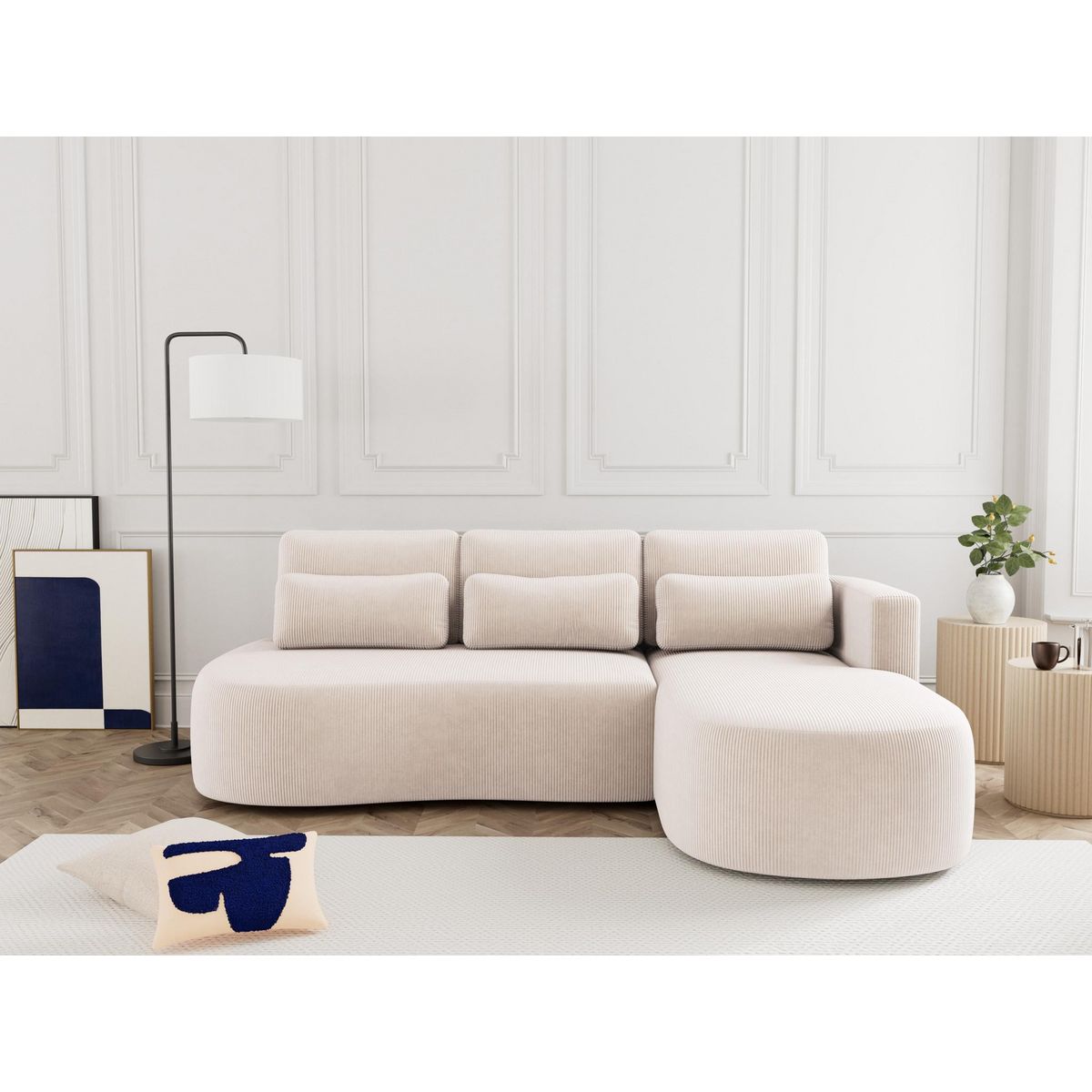 LISA DESIGN Mahina - canapé d'angle droit 4 places convertible avec coffre en velours côtelé