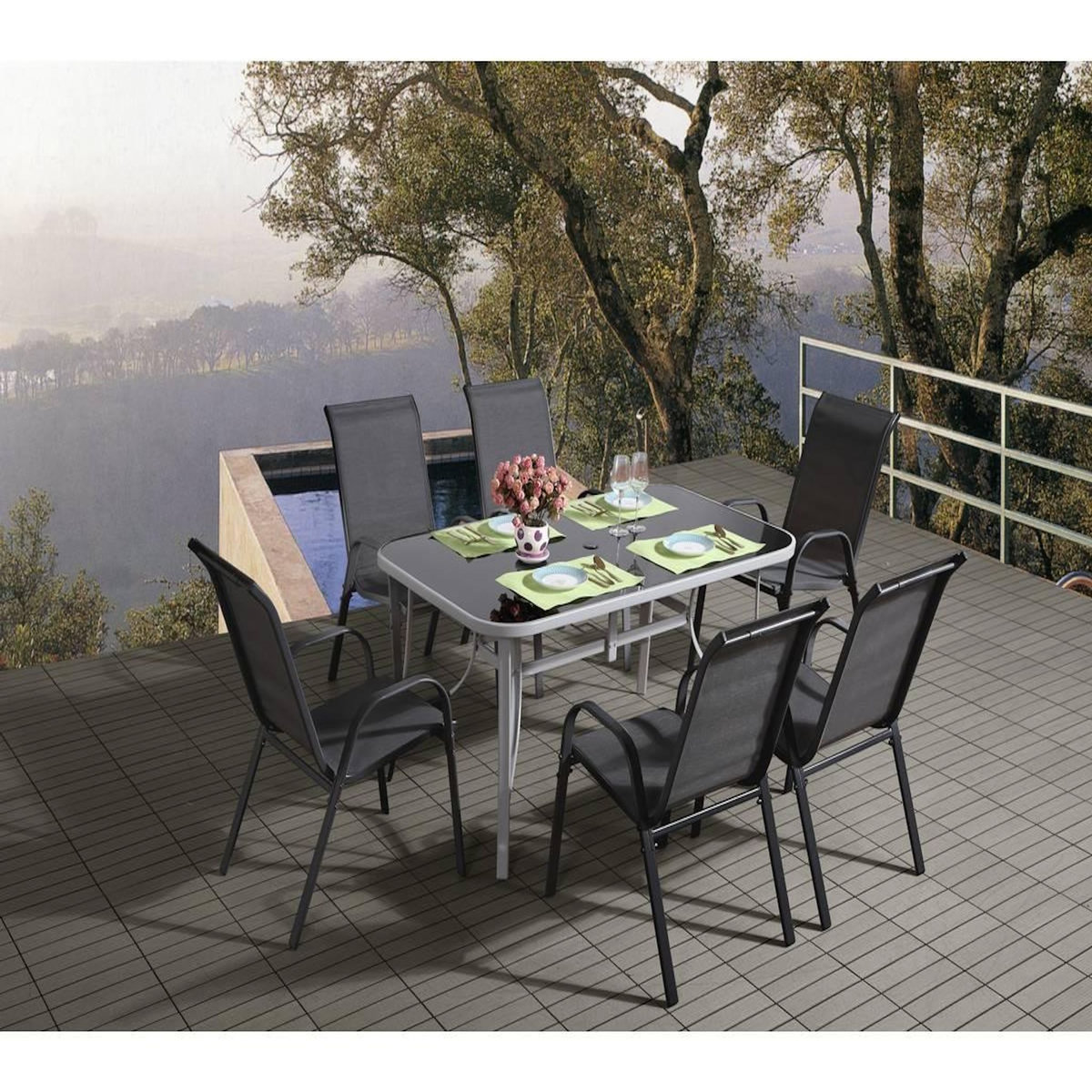 Habitat et Jardin Salon de jardin textilène  cordoba + Porto  6 personnes gris foncé