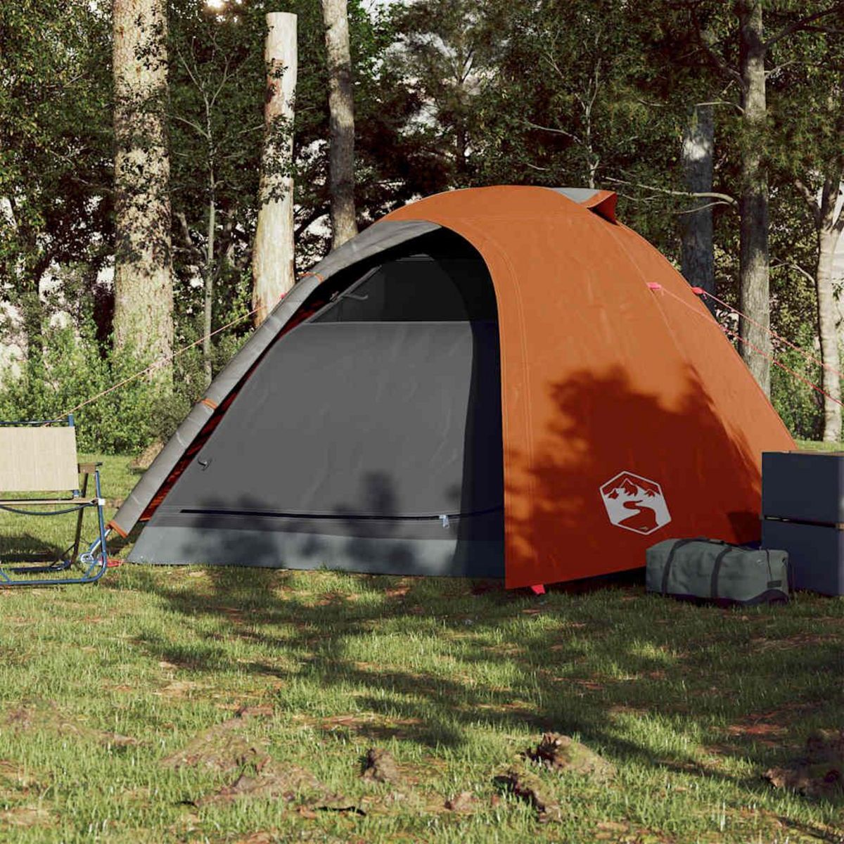 VIDAXL Tente de camping a dome 4 personnes gris et orange impermeable
