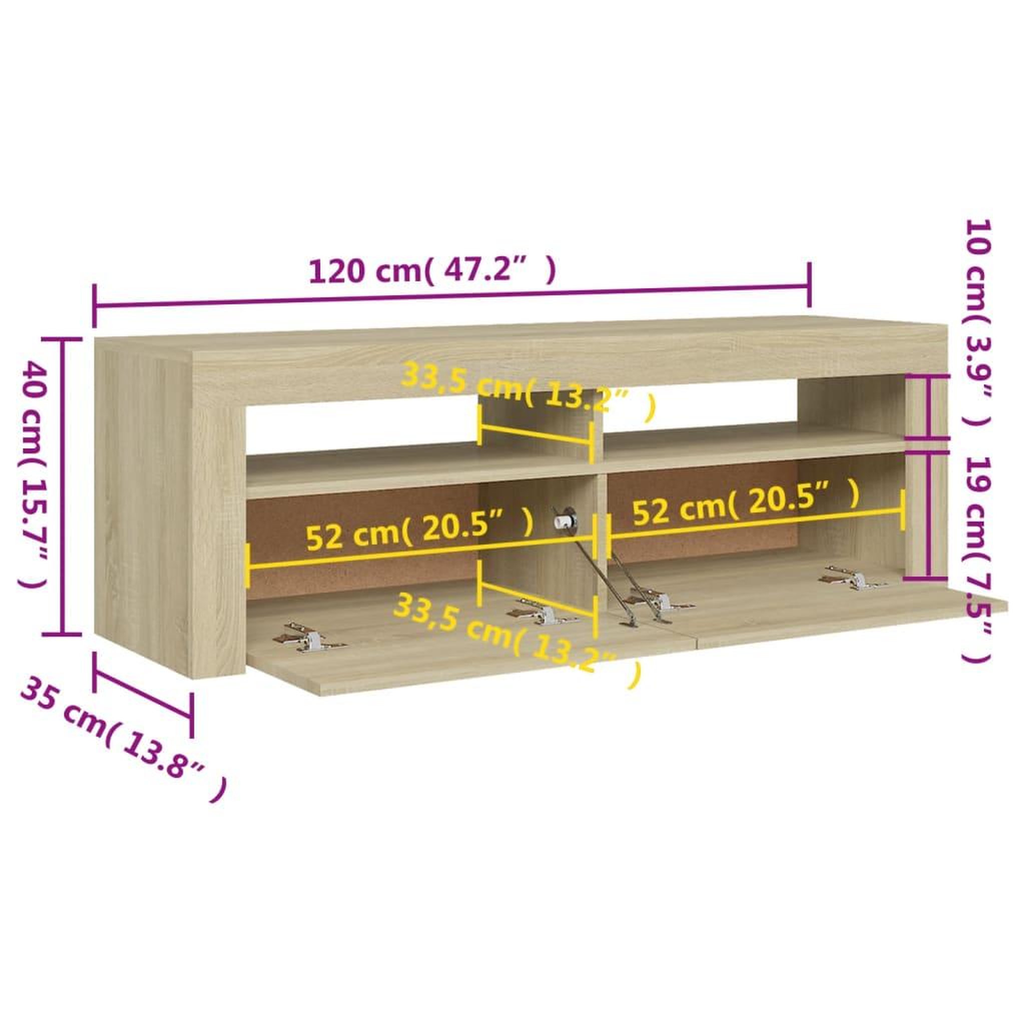 Voir la diapositive 6 : VIDAXL Meuble TV avec lumieres LED chene sonoma 120x35x40 cm