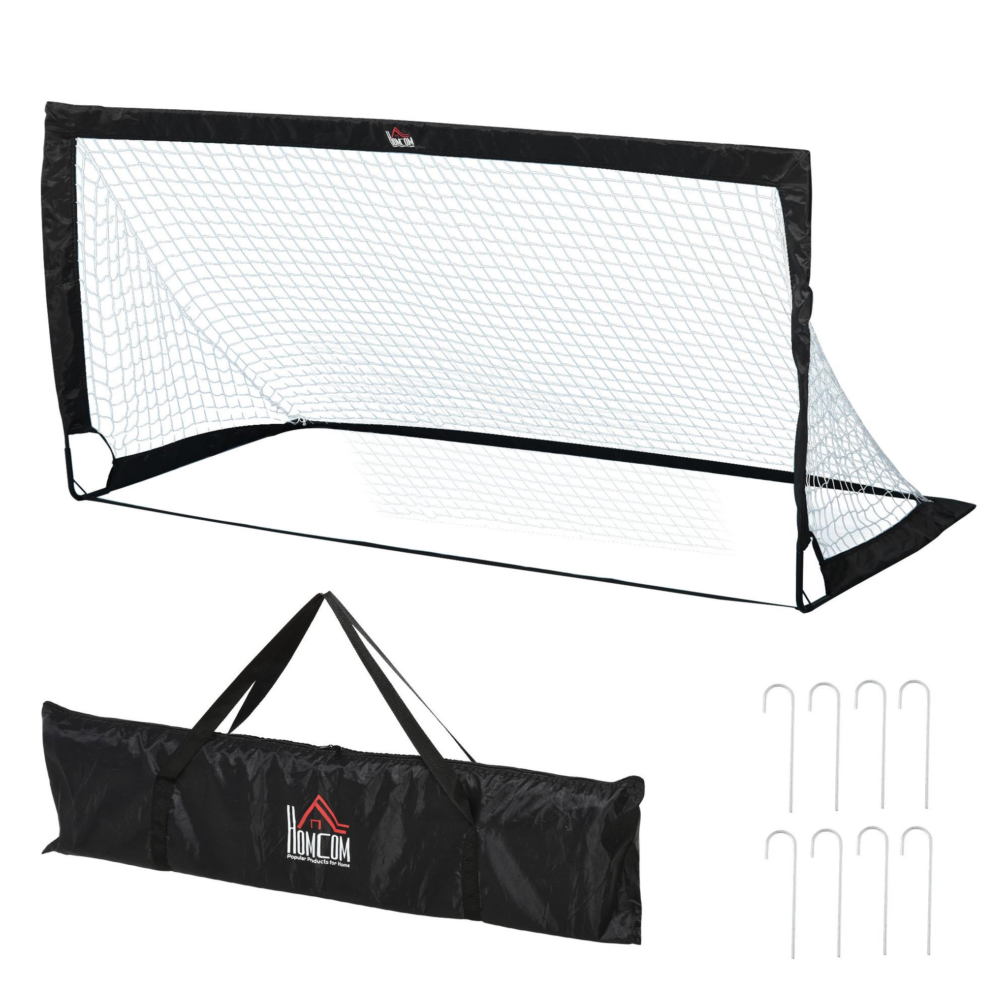 Voir la diapositive 4 : HOMCOM Lot de 2 buts de foot portables avec sac de transport et piquets d'ancrage blanc noir