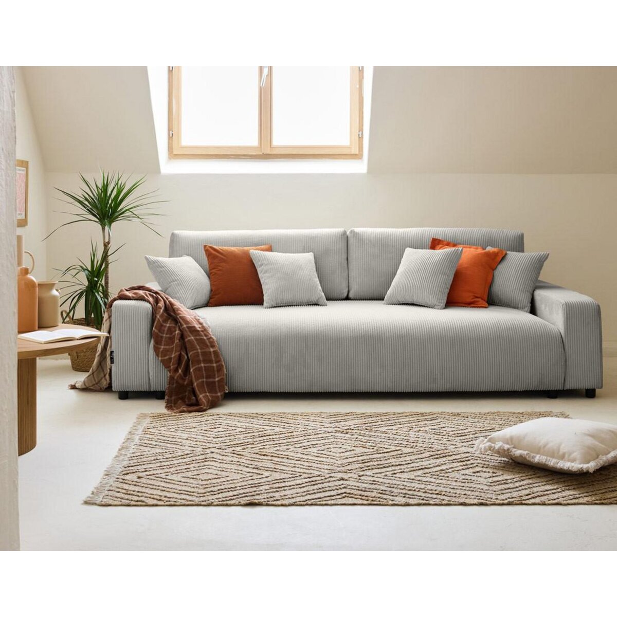 LISA DESIGN Pivoine - canapé droit 3 places - convertible avec coffre - en velours côtelé