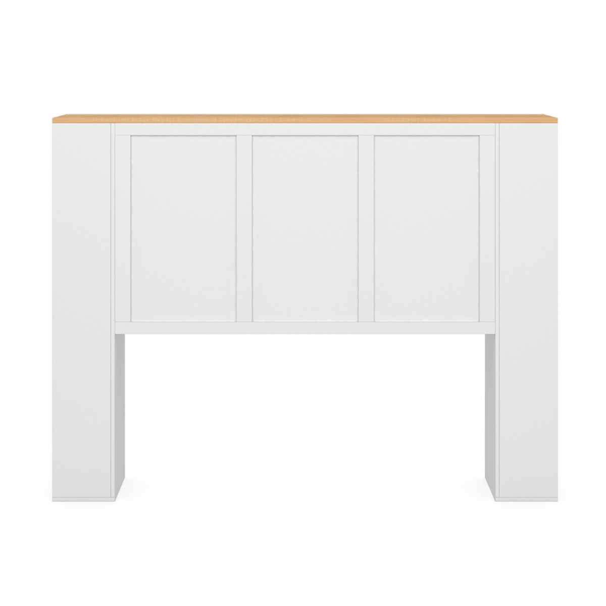 ID MARKET Tête de lit sur pied VITO 145 cm avec rangements blanc et plateau bois
