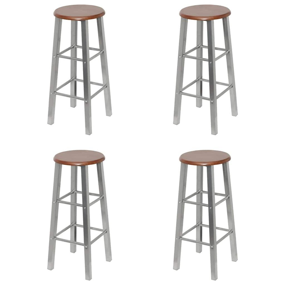 VIDAXL Tabourets de bar lot de 4 argente et marron MDF