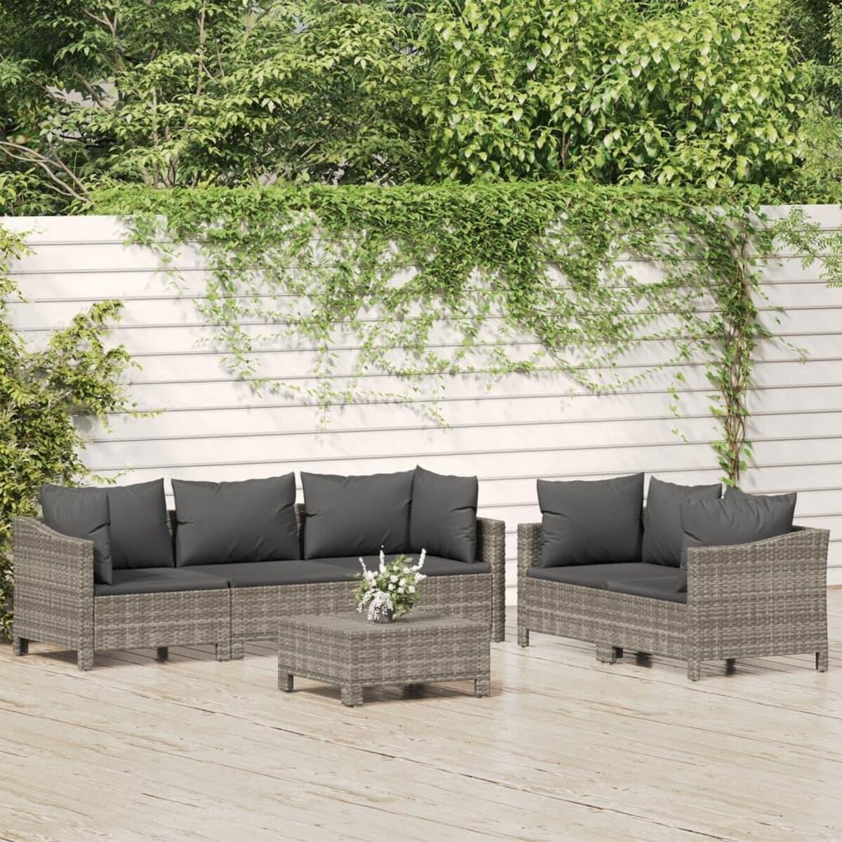 VIDAXL Salon de jardin 6 pcs avec coussins Gris Resine tressee