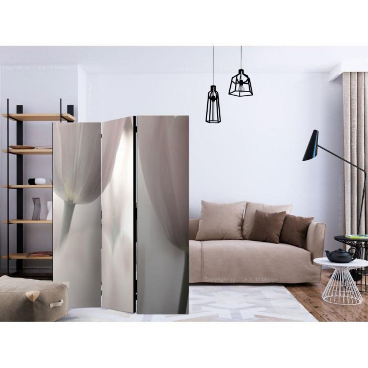 Paris Prix Paravent 3 Volets  Tulips Fine Art Black & White  135x172cm