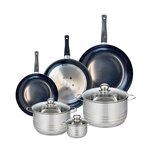 ELO Ensemble de 3 Poêles de cuisson 24, 28 et 32 cm et 3 faitouts 12, 20 et 24 cm Elo Prima Brillant