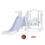HOMCOM Portique enfant toboggan et balançoire avec panier de basket-ball - aire de jeux 3 en 1 - usage intérieur extérieur - blanc gris