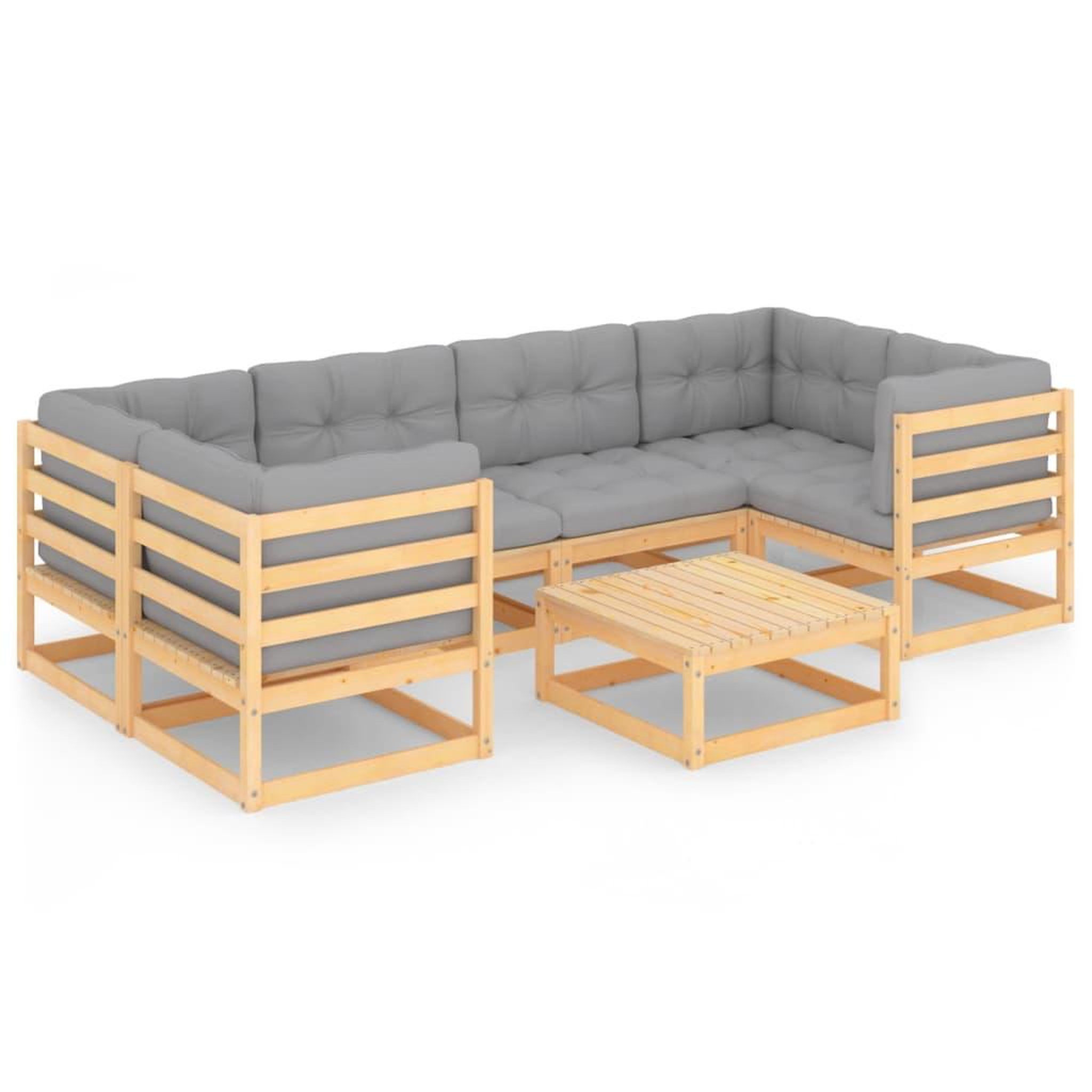 Voir la diapositive 2 : VIDAXL Salon de jardin 7 pcs avec coussins Bois de pin massif