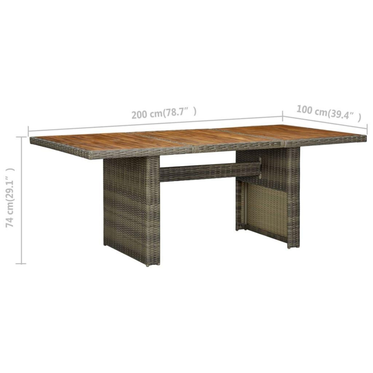 VIDAXL Table de jardin Marron Resine tressee et bois d'acacia massif