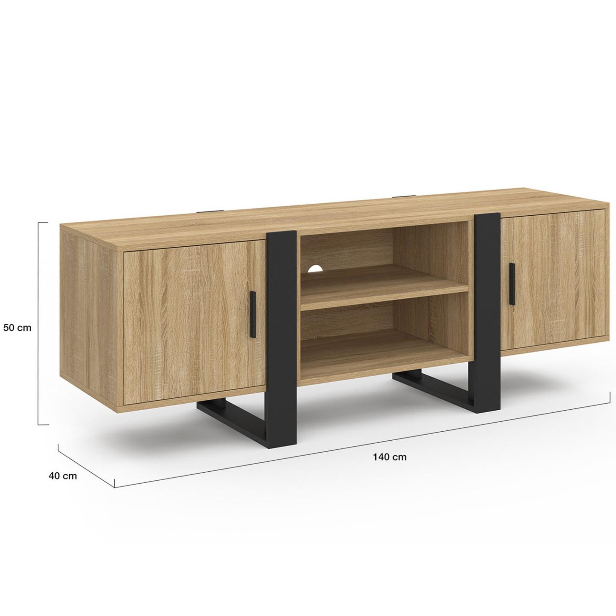 Voir la diapositive 5 : ID MARKET Meuble tv 140 cm phoenix 2 portes bois et noir