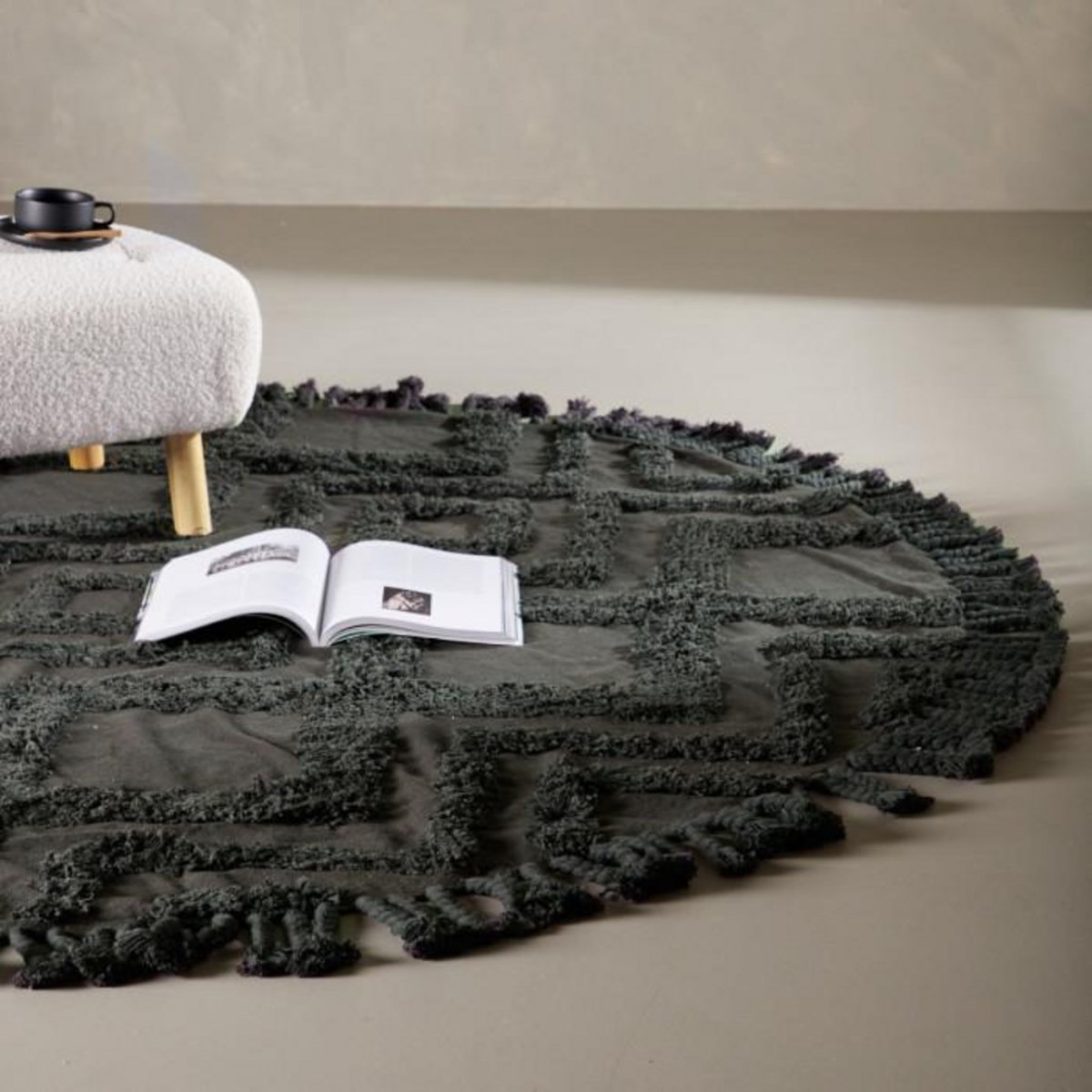 Paris Prix Tapis Rond Design  Hilma  200cm Gris Foncé