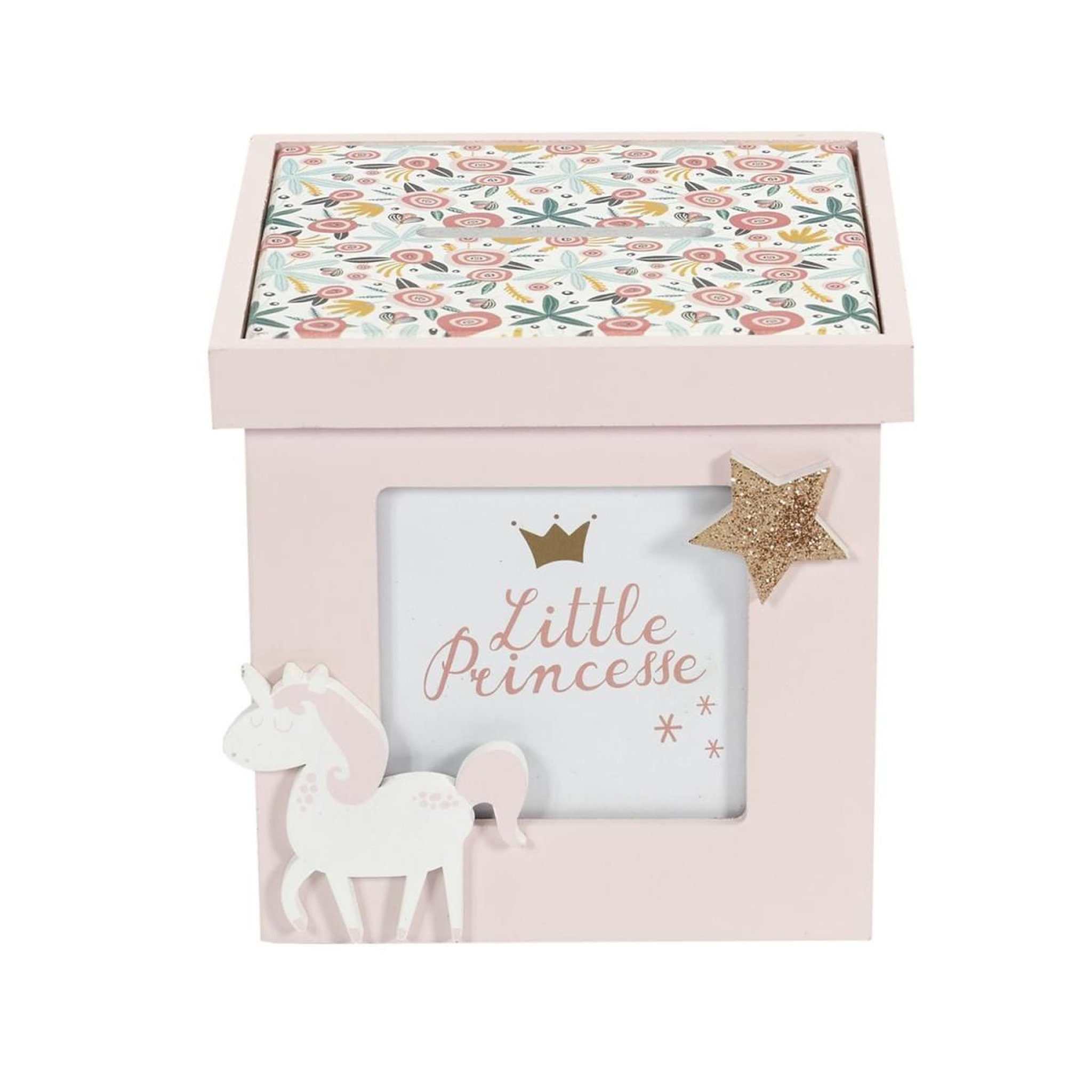 Voir la diapositive 3 : HOME DECO KIDS Tirelire Déco en Bois  Cube  11cm Rose