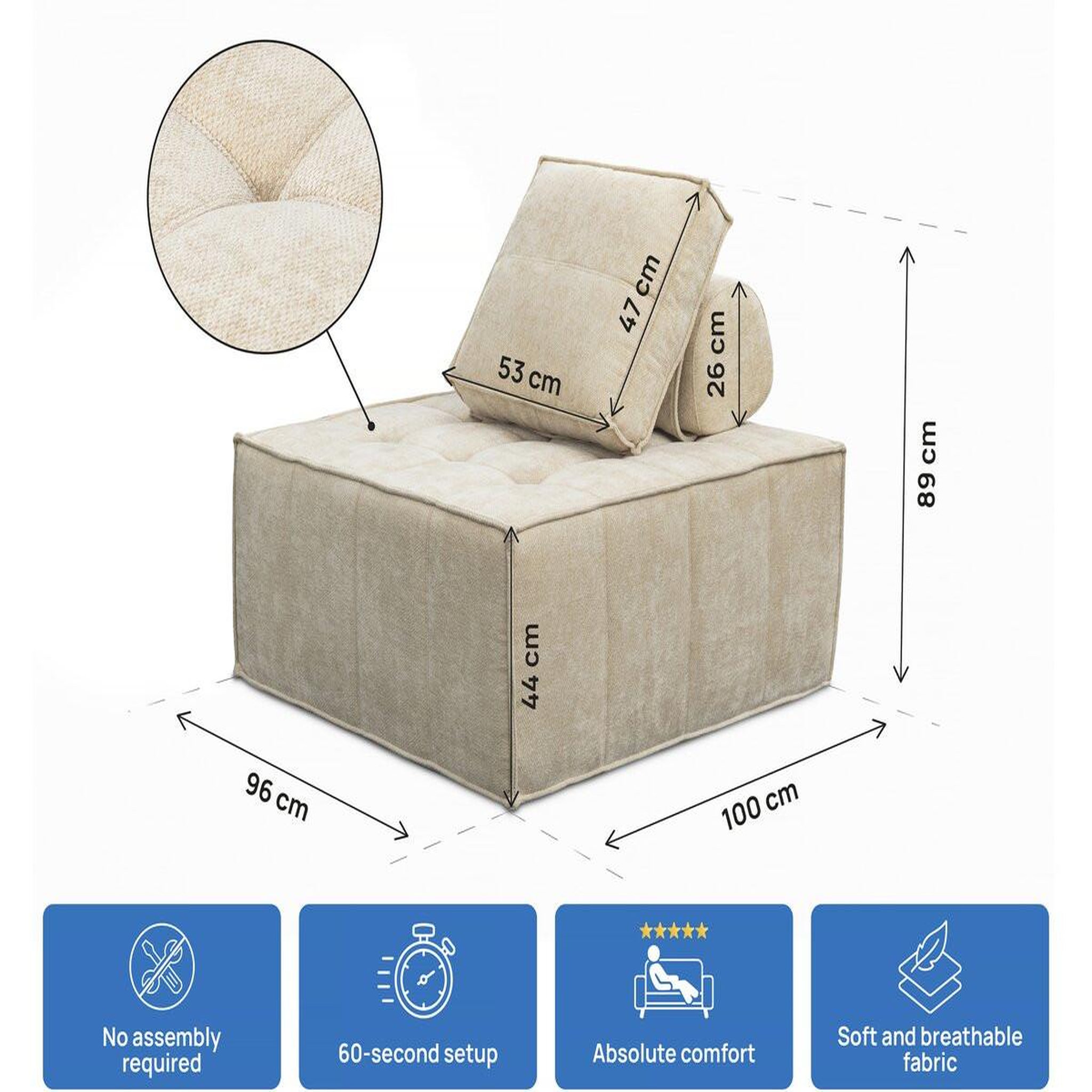 Voir la diapositive 3 : Habitat et Jardin Lot de 3 chauffeuses pour canapé modulables en tissu texturé  velluto  - beige