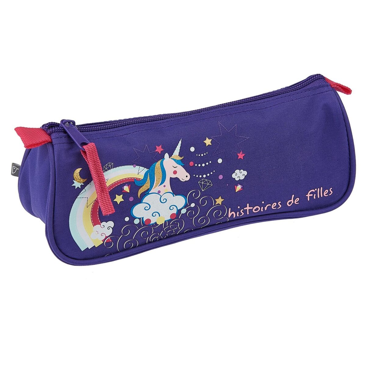 AUCHAN Trousse scolaire triangulaire polyester violet LICORNE pas