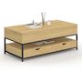 Voir la diapositive 4 : ID MARKET Table basse plateau relevable rectangulaire DETROIT avec 2 tiroirs design industriel