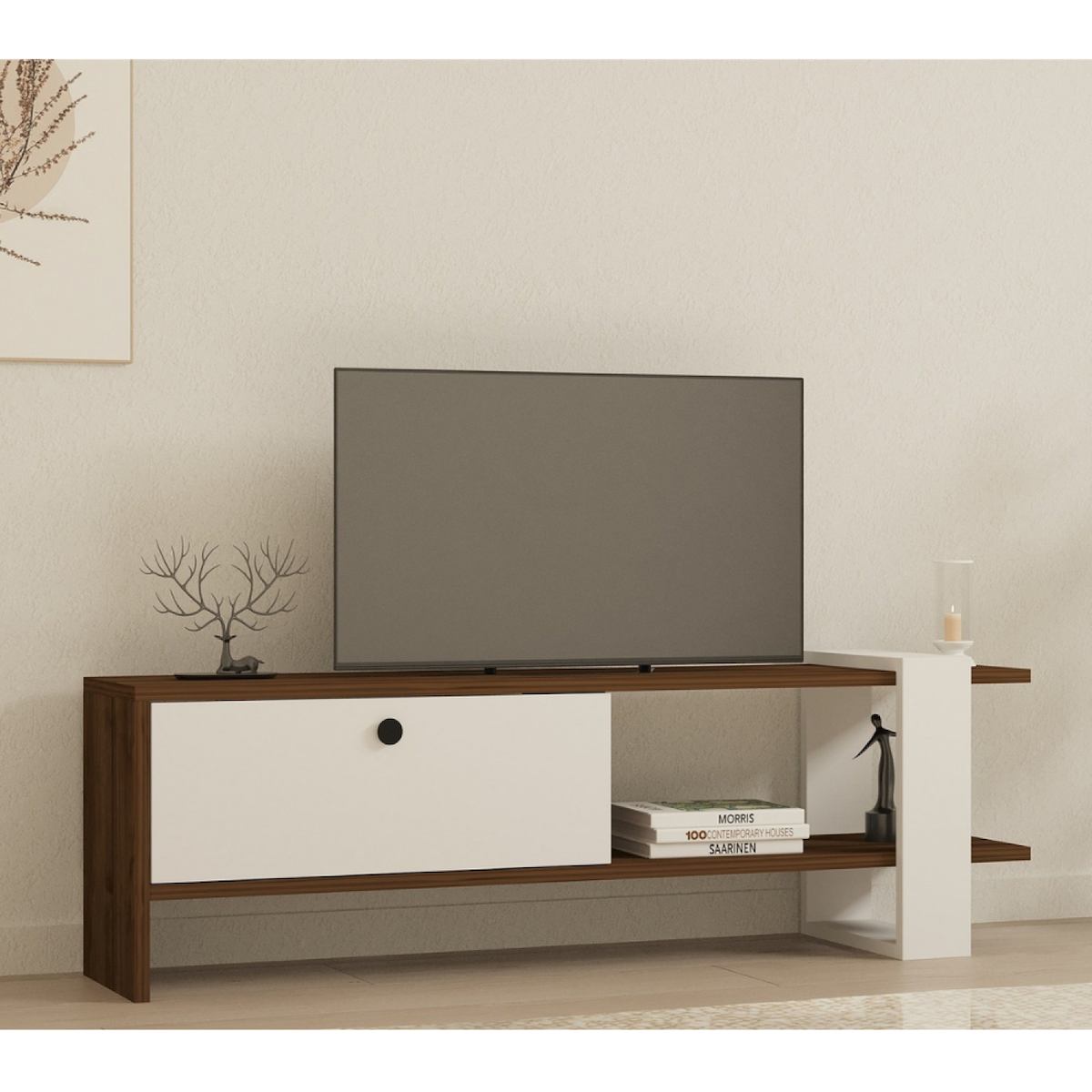 CONCEPT USINE Meuble TV bois et blanc avec rangement 120 cm LOOM