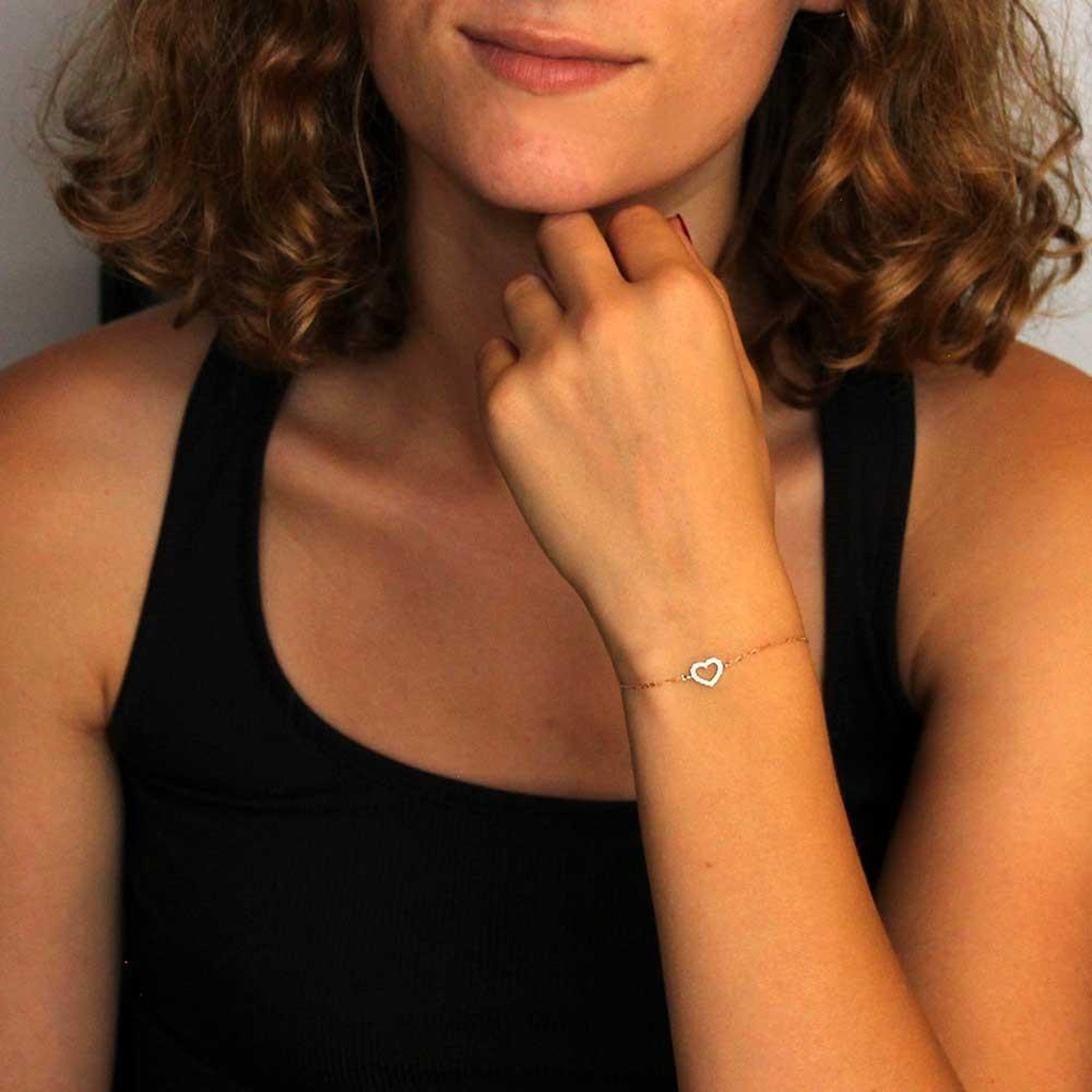 Voir la diapositive 3 : L'ATELIER D'AZUR Bracelet Or Bicolore et Zirconiums - Coeur - Femme