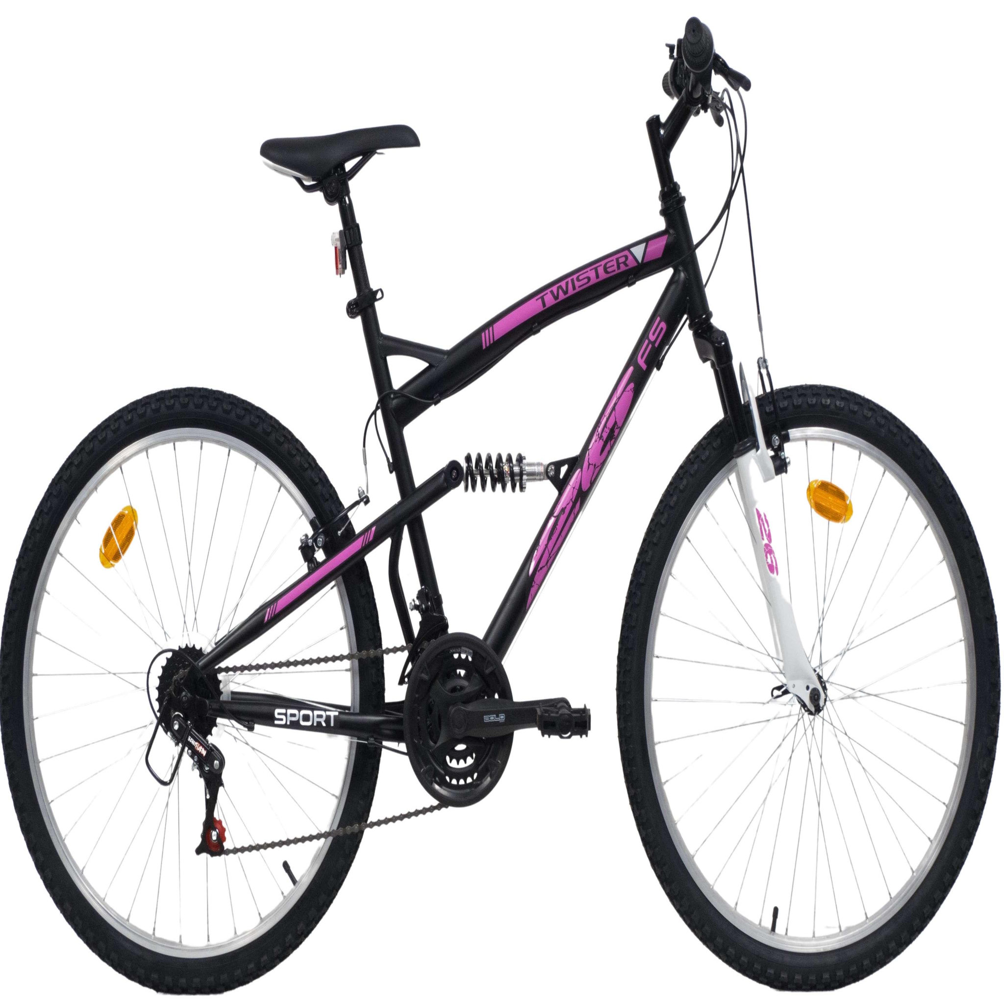 Vélo VTT 26'' - Modèle Tout Suspendu Femme Twister - 18 Vitesses - Poignées Tournantes - Freins V-Brake & Jantes en aluminium