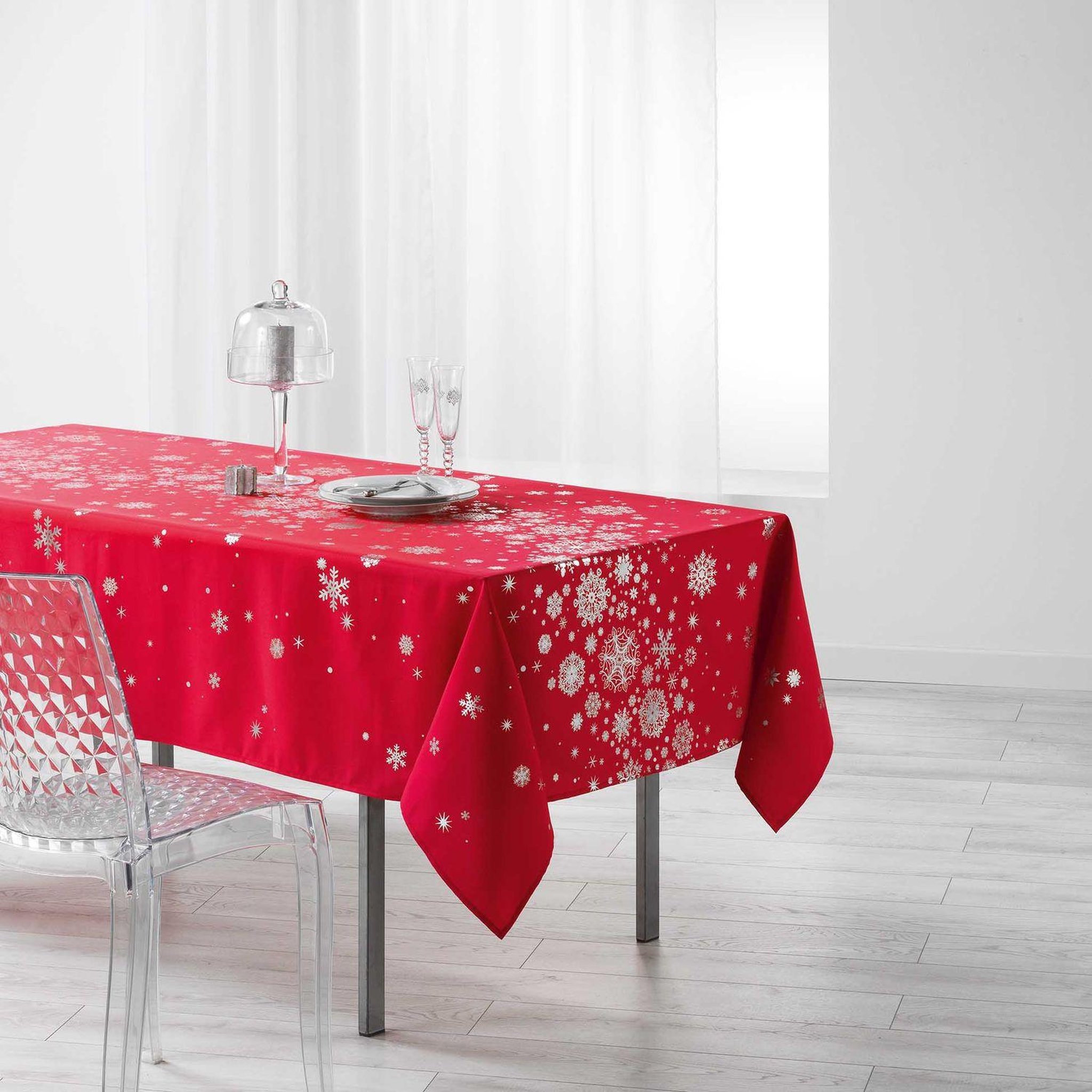 Douceur d'Intérieur Nappe rectangulaire antitache et infroissable Flocons. Coloris disponibles : Blanc, Rouge
