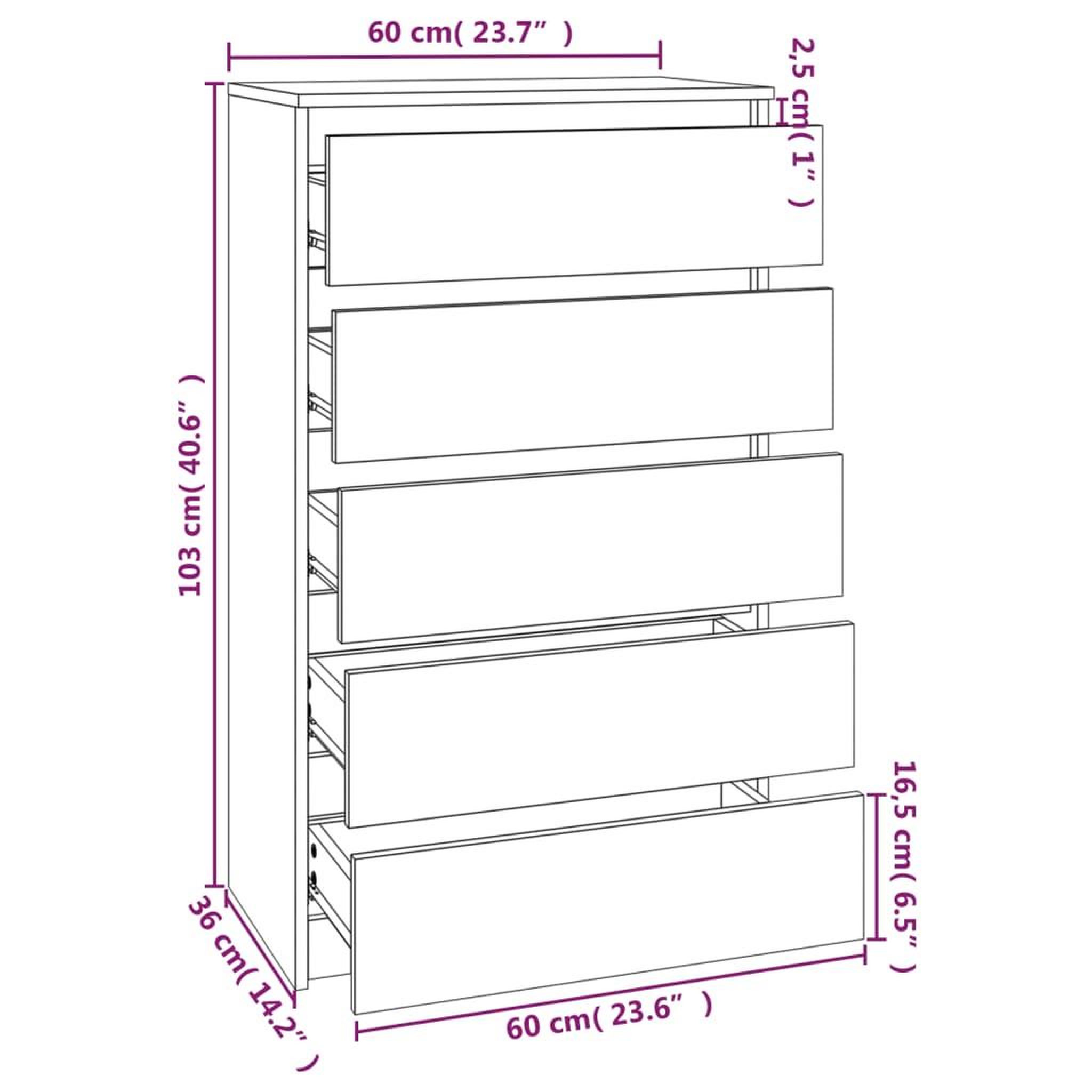 Voir la diapositive 6 : VIDAXL Commode Blanc 60x36x103 cm Bois d'ingenierie