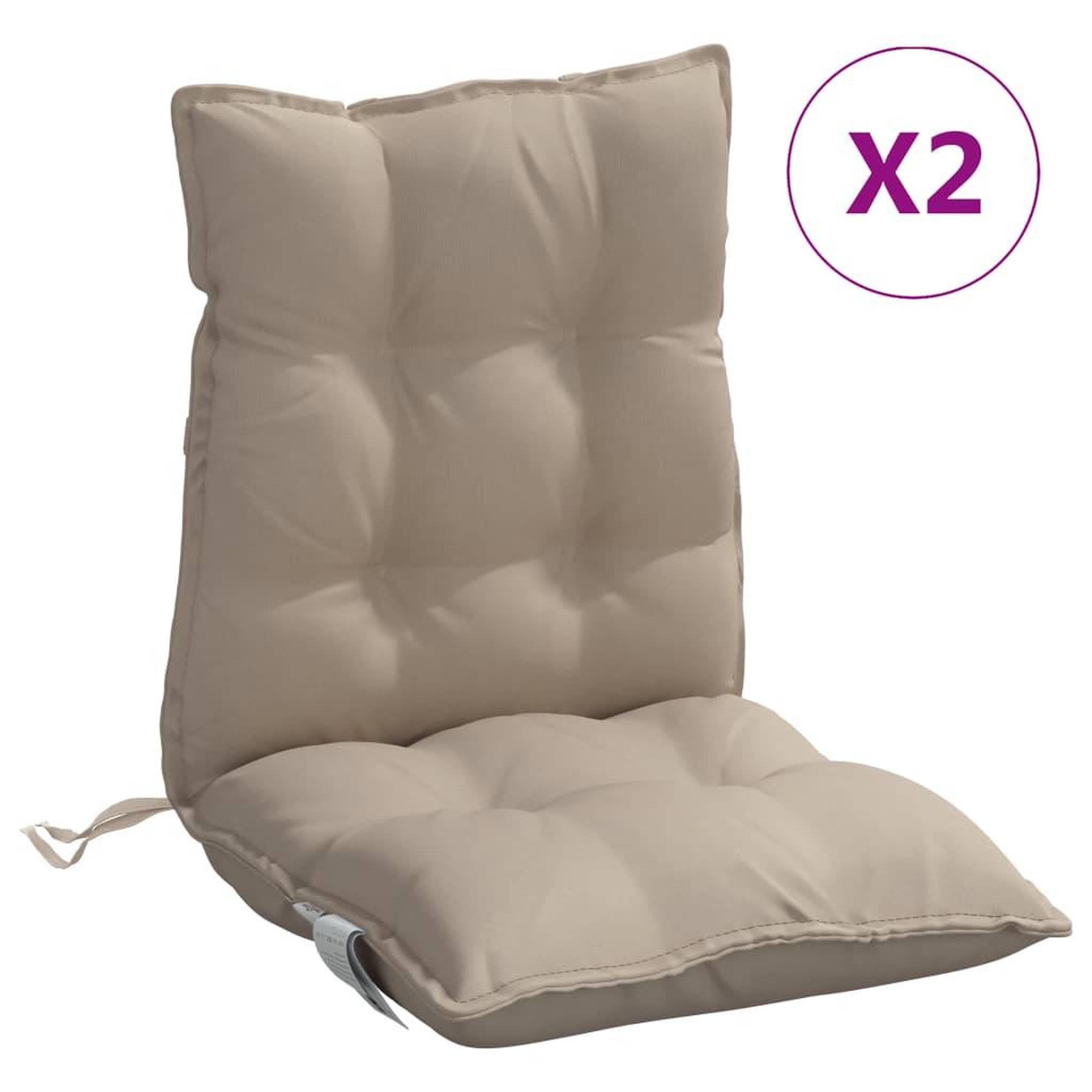Voir la diapositive 2 : VIDAXL Coussins de chaise a dossier bas lot de 2 taupe tissu oxford