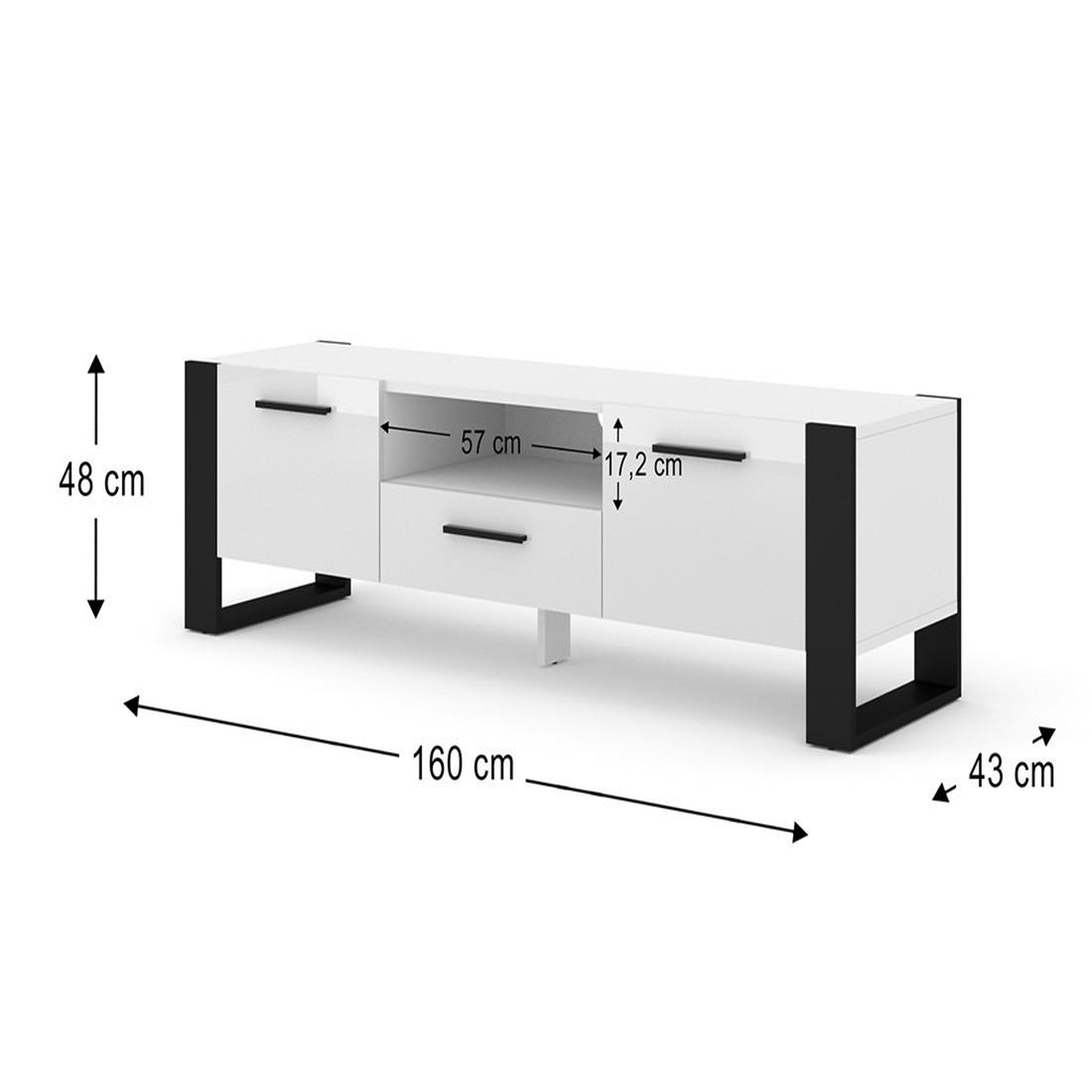 Voir la diapositive 4 : BEST MOBILIER Donnely - meuble tv - blanc et noir - 2 portes, 1 tiroir et 1 niche - 160 cm