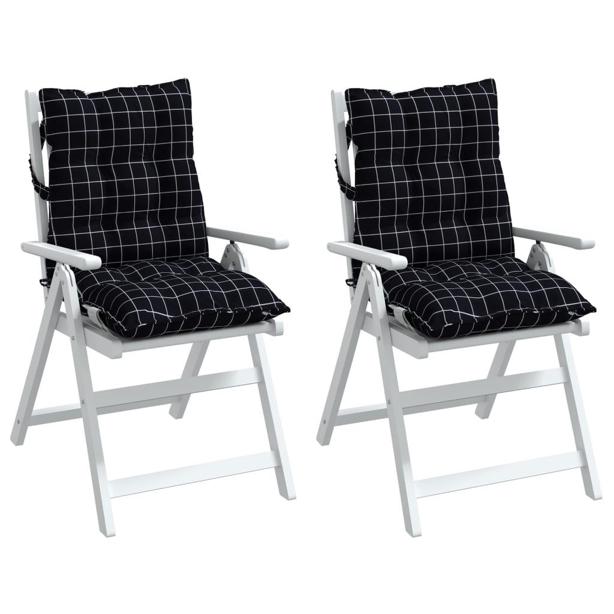 Voir la diapositive 4 : VIDAXL Coussins de chaise a dossier bas lot de 2 motif a carreaux noir