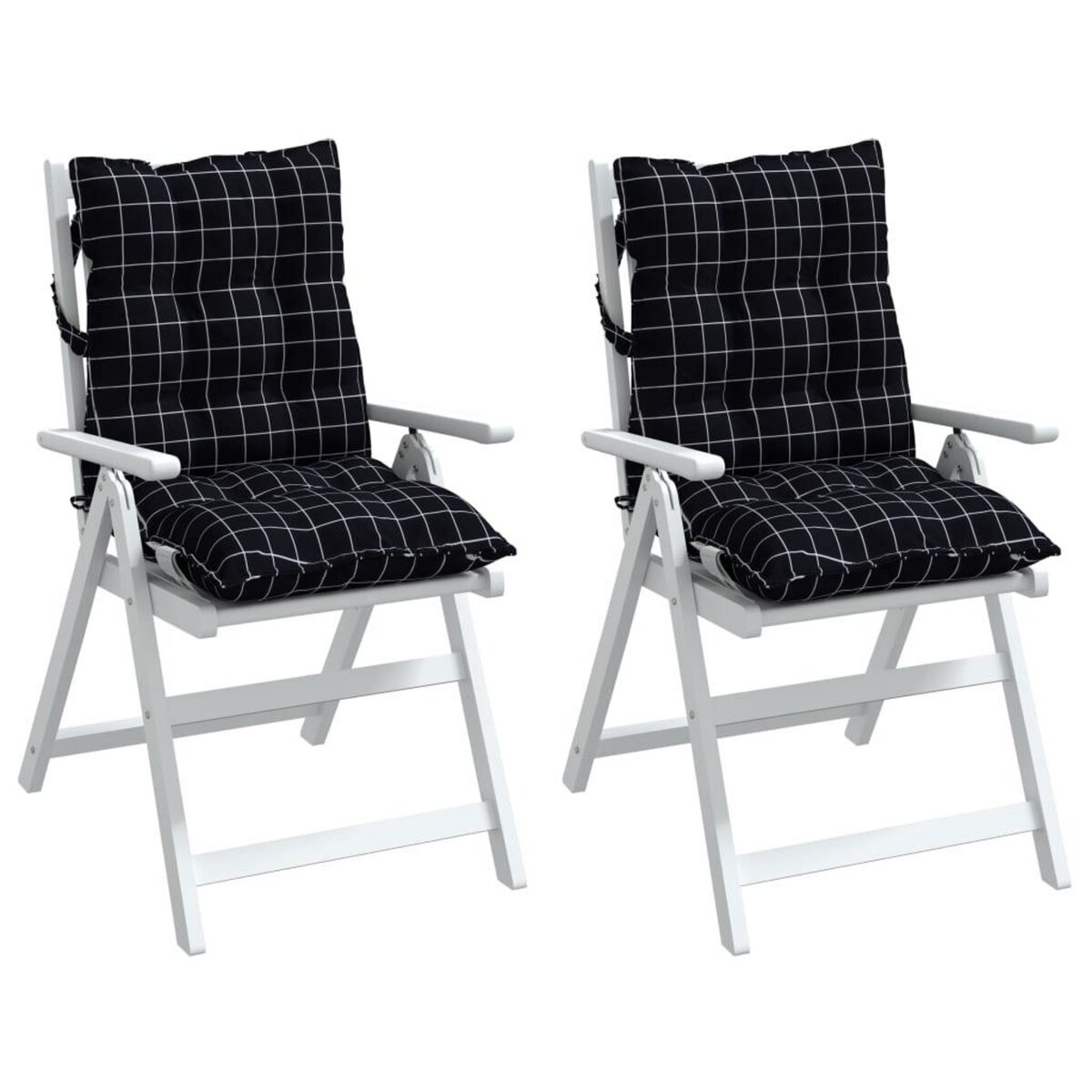 VIDAXL Coussins de chaise a dossier bas lot de 2 motif a carreaux noir