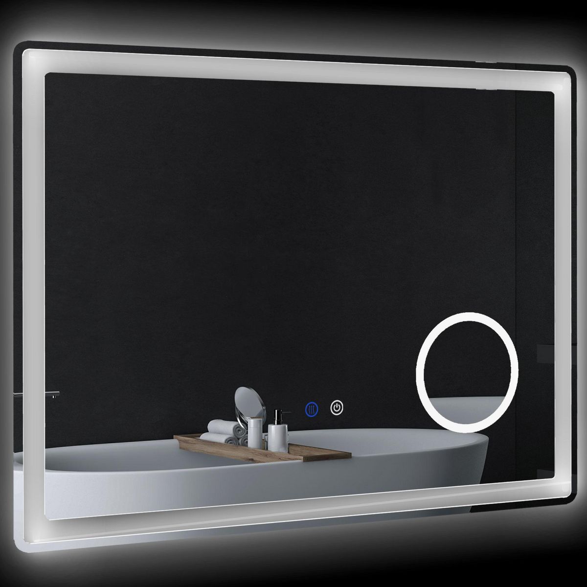 KLEANKIN Miroir lumineux LED salle de bain dim. 80L x 60H cm anti-buée grossissant x3 réglable fonction mémoire