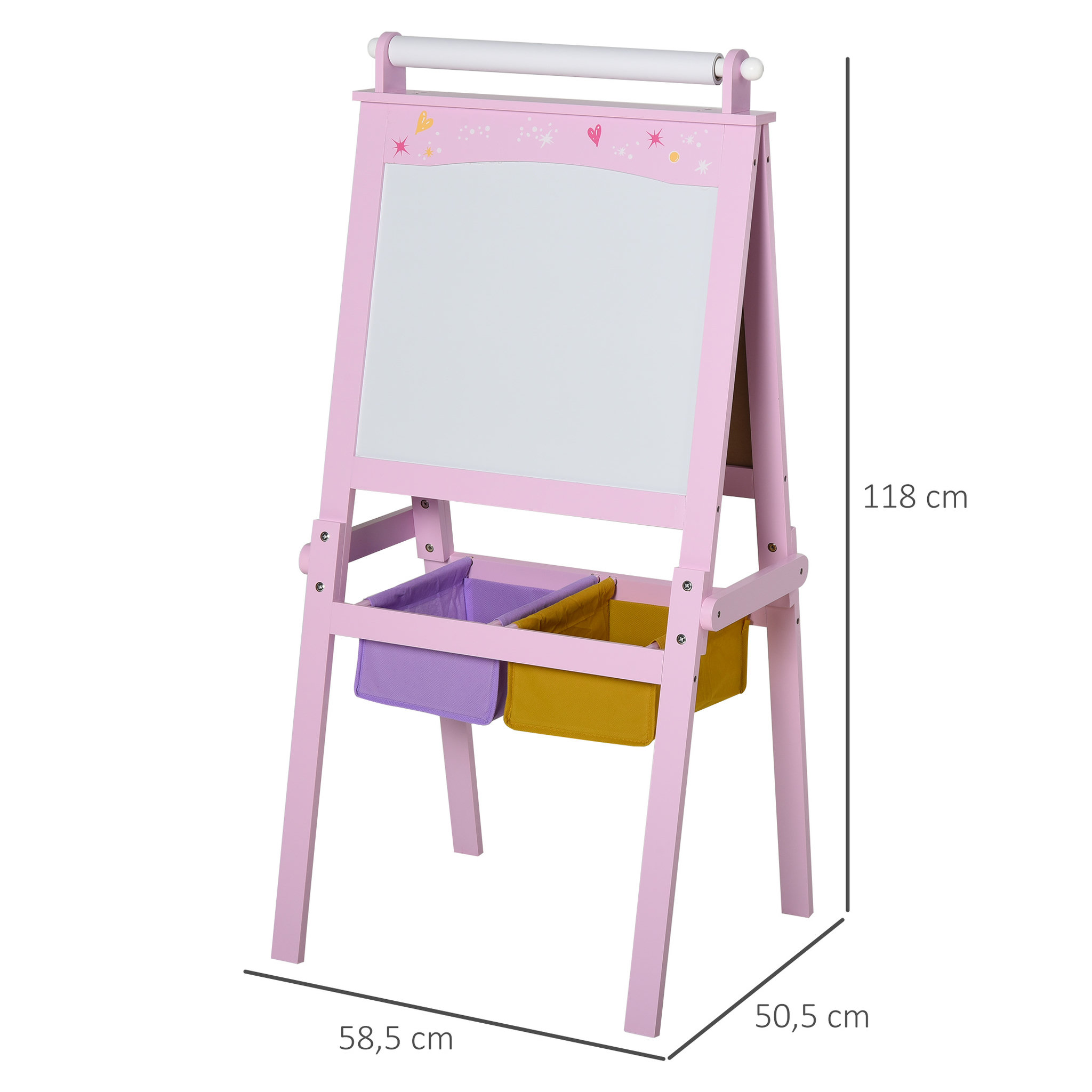Voir la diapositive 3 : HOMCOM Tableau enfant - chevalet enfant - ardoise double face - tableau blanc tableau à craie - rouleau papier + paniers rangement intégrés - MDF rose