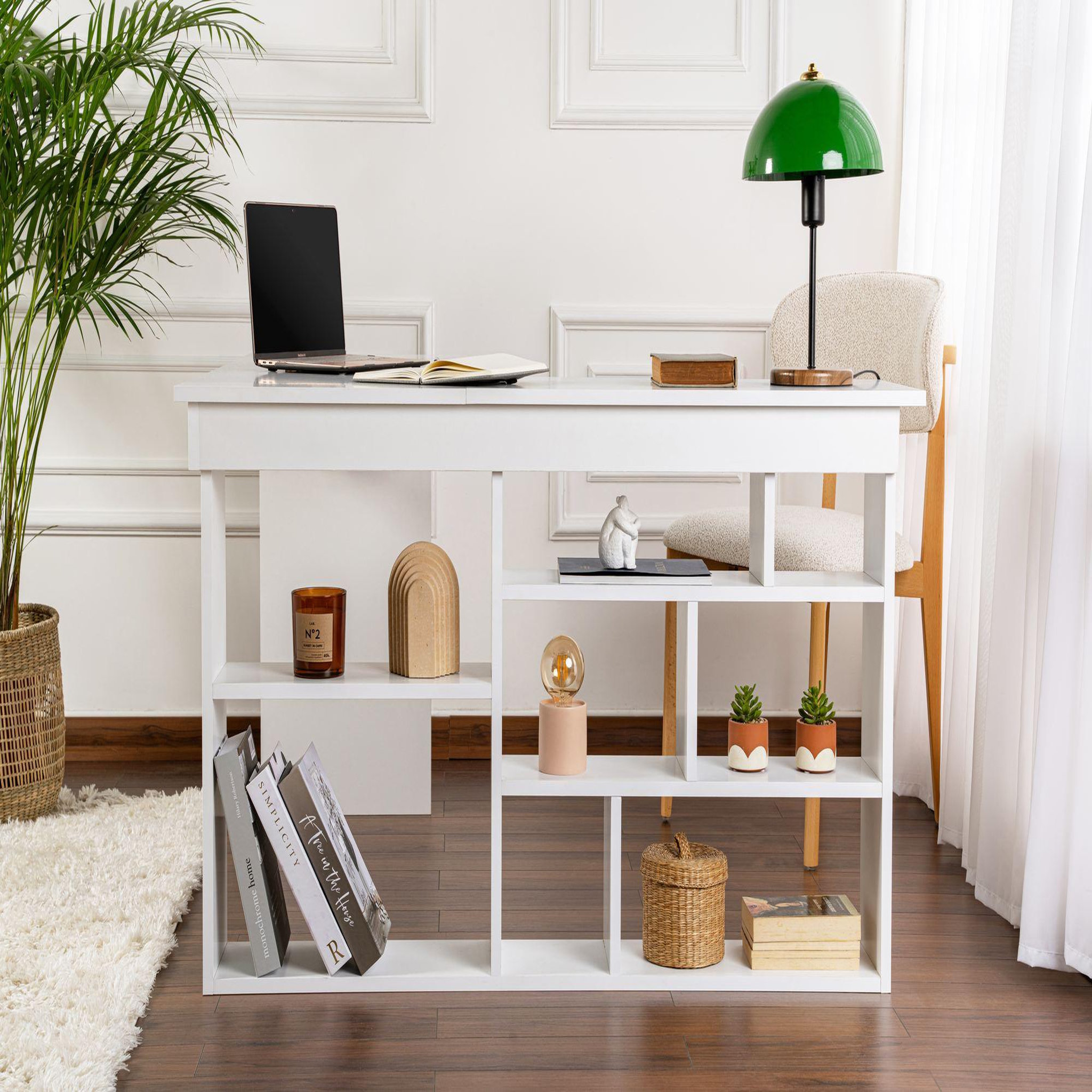 Voir la diapositive 4 : Habitat et Jardin Bureau en bois  vesper  130 x 120 x 72 cm - blanc naturel