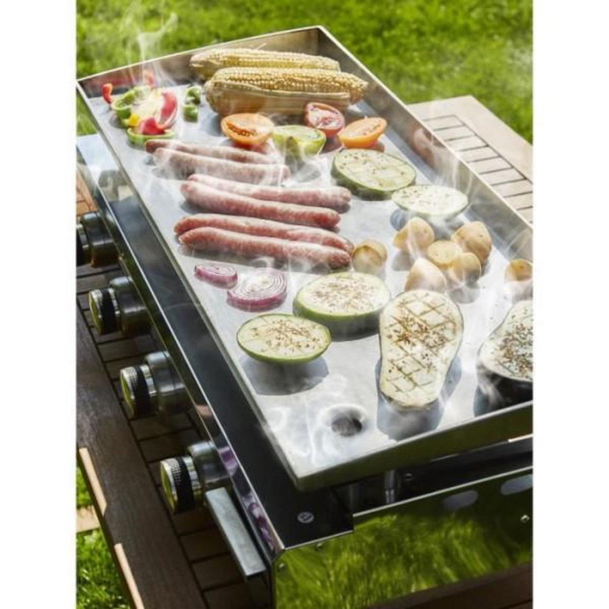 AAAAA Plancha a gaz - 4 feux - BRASILIA - Tout inox - Surface cuisson - XXL - 84 x 34 cm