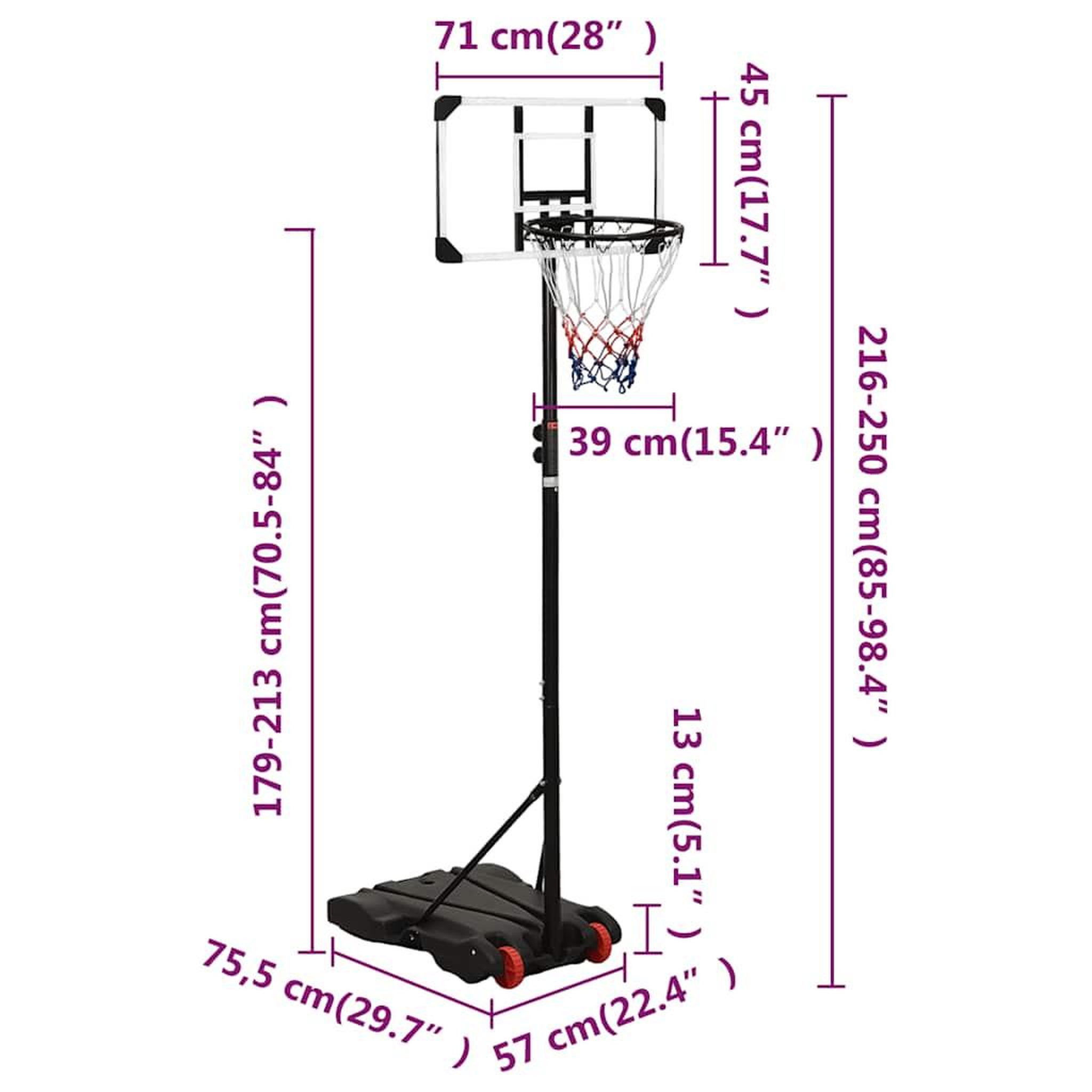 Voir la diapositive 6 : VIDAXL Support de basket-ball Transparent 216-250 cm Polycarbonate