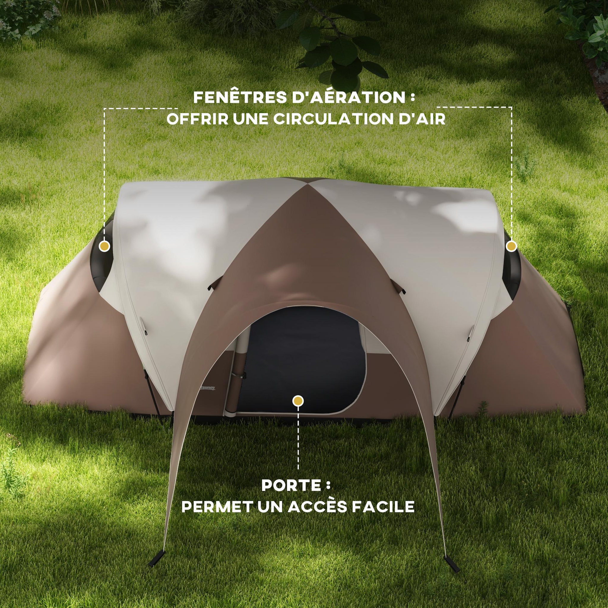 Voir la diapositive 6 : OUTSUNNY Tente de camping familiale 5-6 pers. Étanchéité 3000 mm sac coloris café